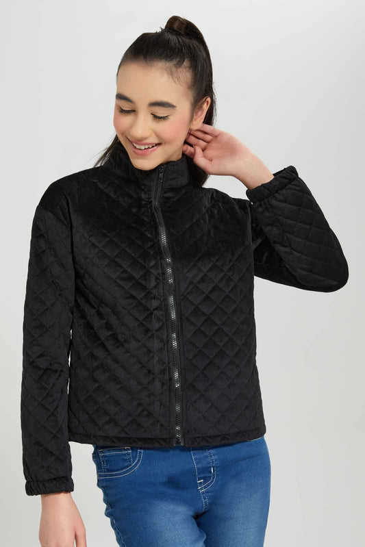Redtag-Girls-Black-Quilted-Cropped-Jacket-Category:Jackets,-Colour:Black,-Deals:New-In,-Dept:Girls,-Filter:Senior-Girls-(8-to-14-Yrs),-GSR-Jackets,-New-In-GSR-APL,-Non-Sale,-Section:Girls-(0-to-14Yrs),-W22B-Senior-Girls-9 to 14 Years