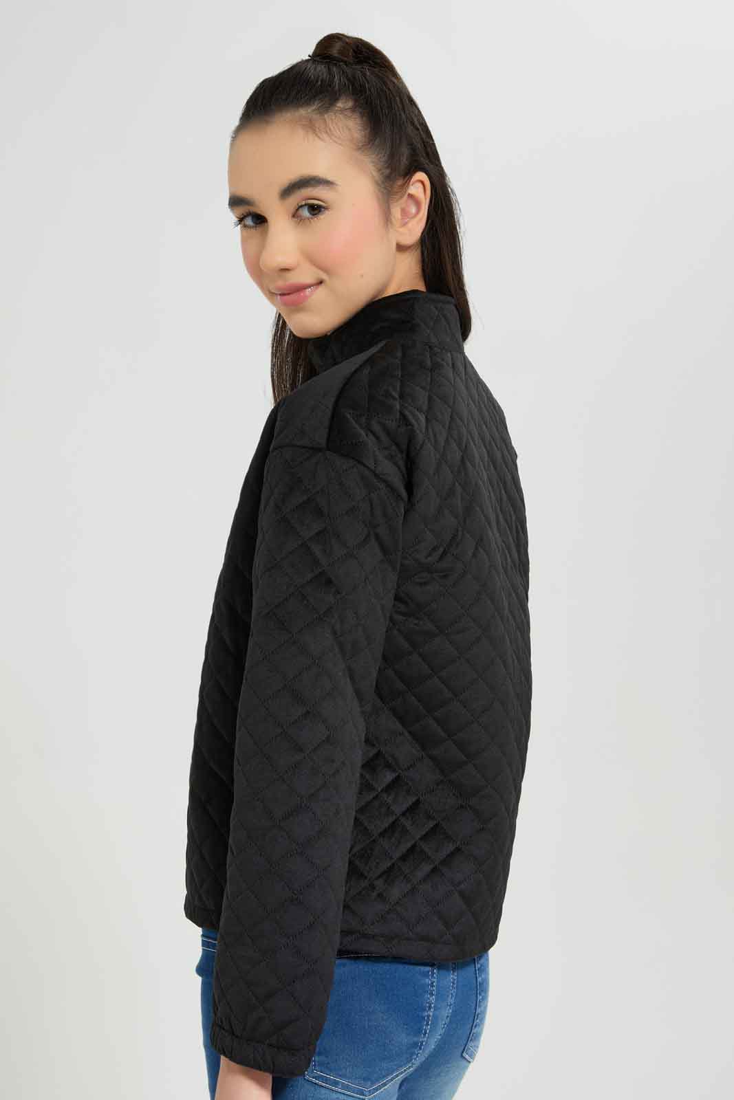 Redtag-Girls-Black-Quilted-Cropped-Jacket-Category:Jackets,-Colour:Black,-Deals:New-In,-Dept:Girls,-Filter:Senior-Girls-(8-to-14-Yrs),-GSR-Jackets,-New-In-GSR-APL,-Non-Sale,-Section:Girls-(0-to-14Yrs),-W22B-Senior-Girls-9 to 14 Years