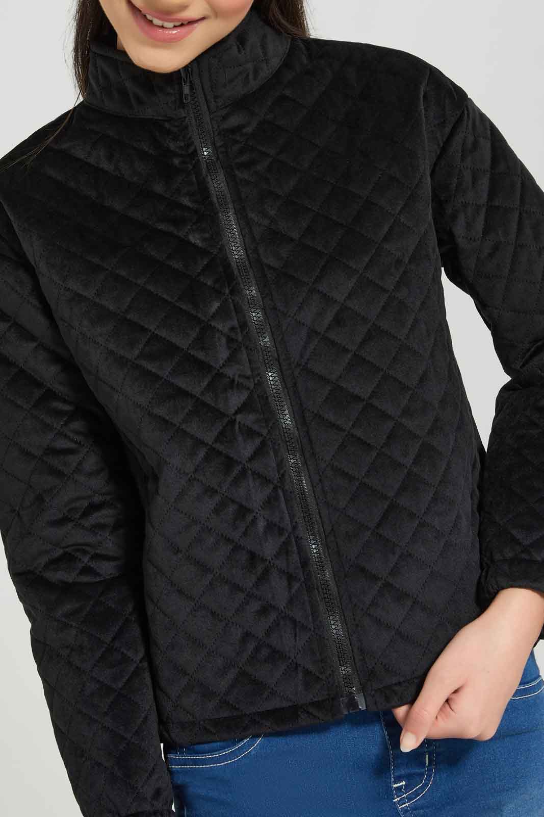 Redtag-Girls-Black-Quilted-Cropped-Jacket-Category:Jackets,-Colour:Black,-Deals:New-In,-Dept:Girls,-Filter:Senior-Girls-(8-to-14-Yrs),-GSR-Jackets,-New-In-GSR-APL,-Non-Sale,-Section:Girls-(0-to-14Yrs),-W22B-Senior-Girls-9 to 14 Years
