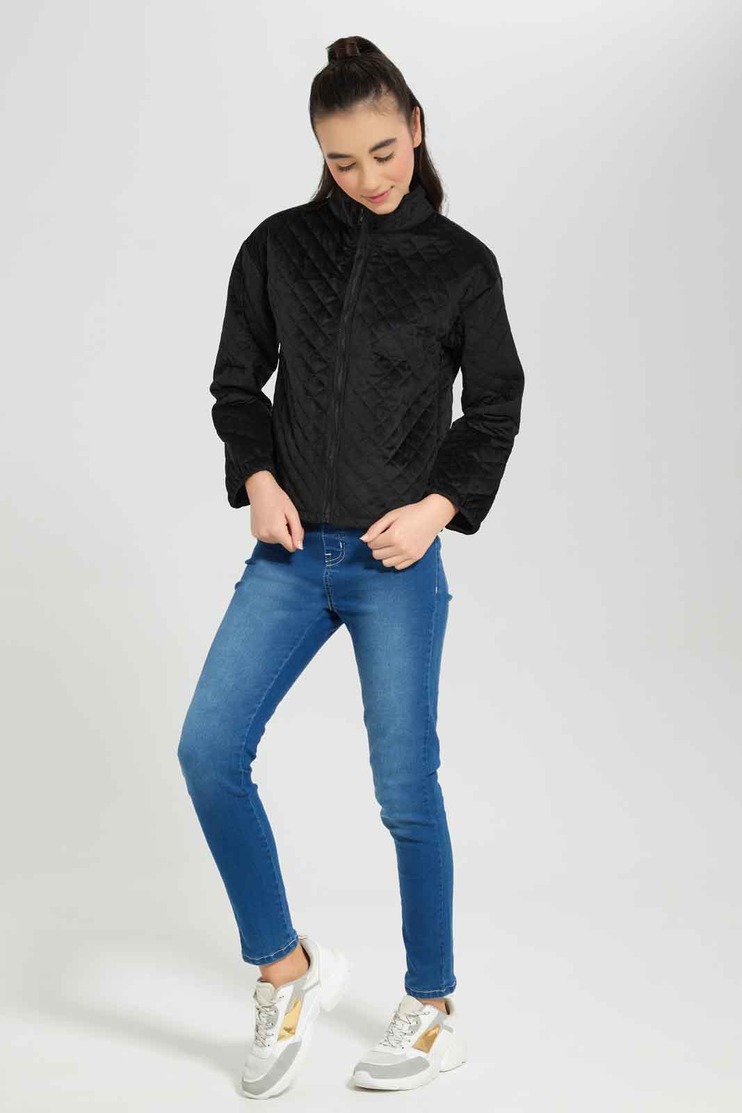Redtag-Girls-Black-Quilted-Cropped-Jacket-Category:Jackets,-Colour:Black,-Deals:New-In,-Dept:Girls,-Filter:Senior-Girls-(8-to-14-Yrs),-GSR-Jackets,-New-In-GSR-APL,-Non-Sale,-Section:Girls-(0-to-14Yrs),-W22B-Senior-Girls-9 to 14 Years