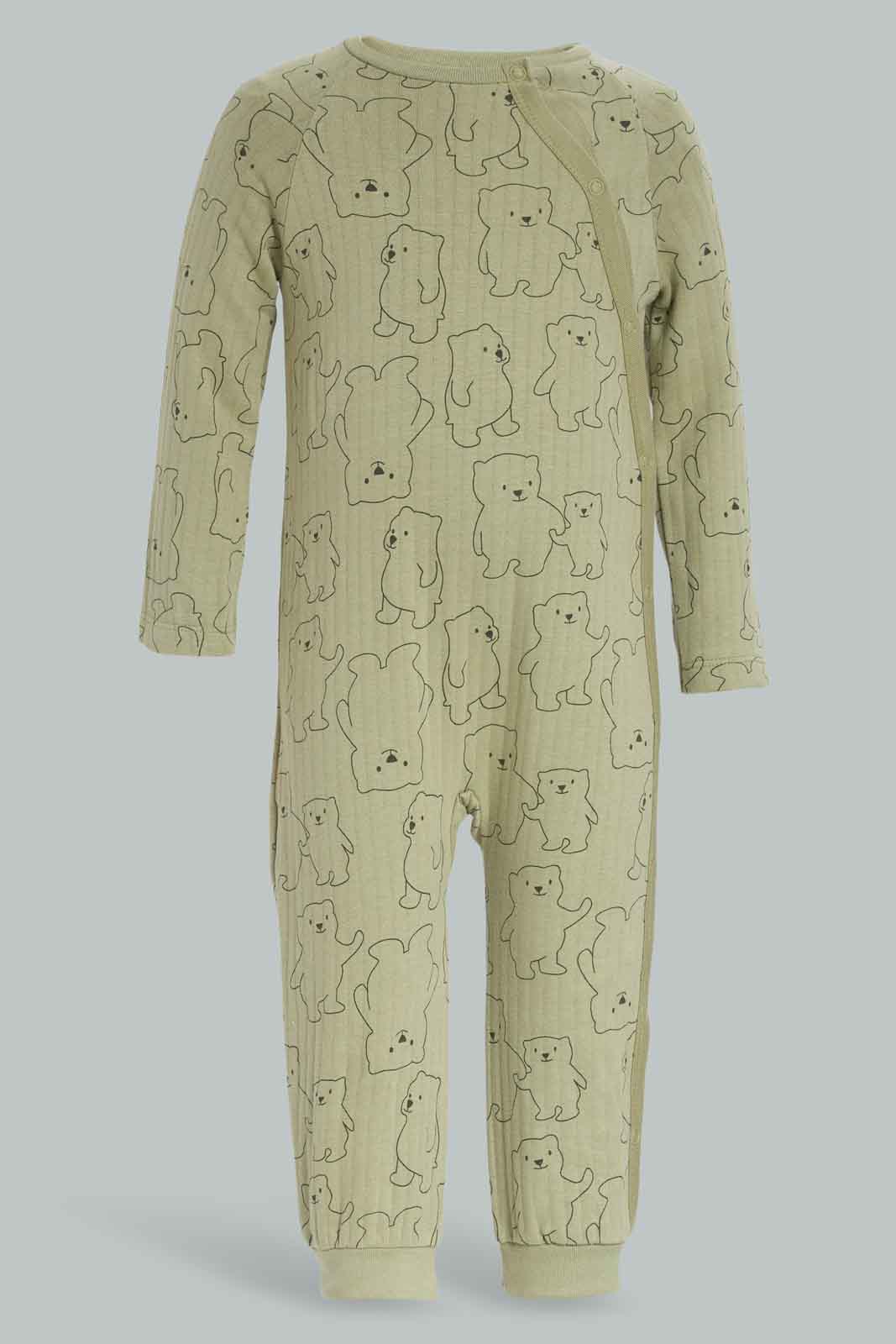 Redtag-Boys-Green-Aop-Textured-Teddy-Category:Rompers,-Colour:Green,-Deals:New-In,-Filter:Baby-(0-to-12-Mths),-NBB-Rompers,-New-In-NBB-APL,-Non-Sale,-Section:Boys-(0-to-14Yrs),-W22A-Baby-0 to 12 Months