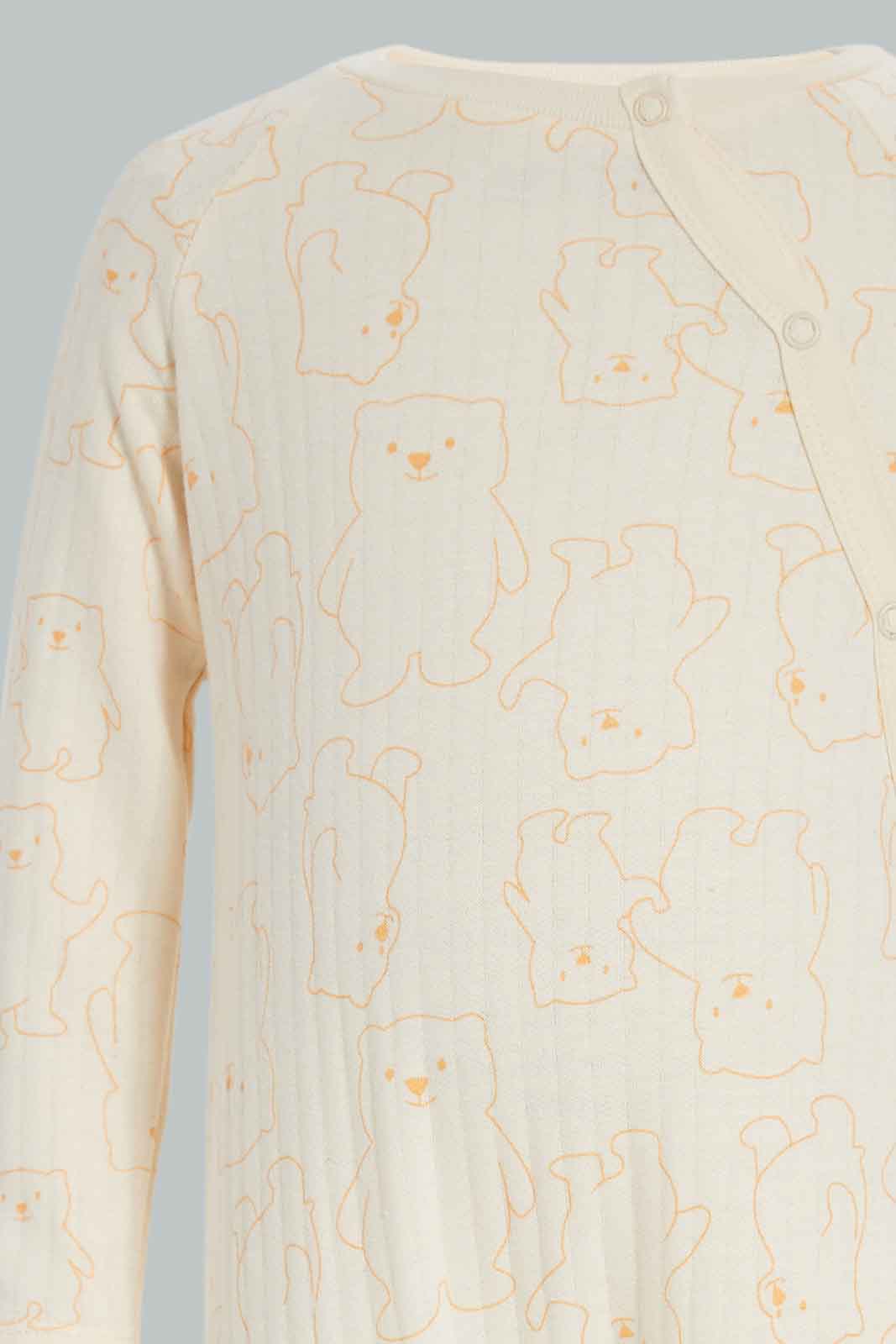 Redtag-Boys-Ecru-Aop-Textured-Teddy-Category:Rompers,-Colour:Ecru,-Deals:New-In,-Filter:Baby-(0-to-12-Mths),-NBB-Rompers,-New-In-NBB-APL,-Non-Sale,-Section:Boys-(0-to-14Yrs),-W22A-Baby-0 to 12 Months