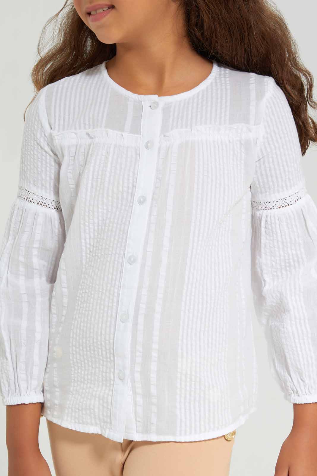 Redtag-Girls-White-Cotton-Seersucker-L/S-Blouse-Category:Blouses,-Colour:White,-Deals:New-In,-Filter:Girls-(2-to-8-Yrs),-GIR-Blouses,-New-In-GIR-APL,-Non-Sale,-Section:Girls-(0-to-14Yrs),-W22B-Girls-2 to 8 Years