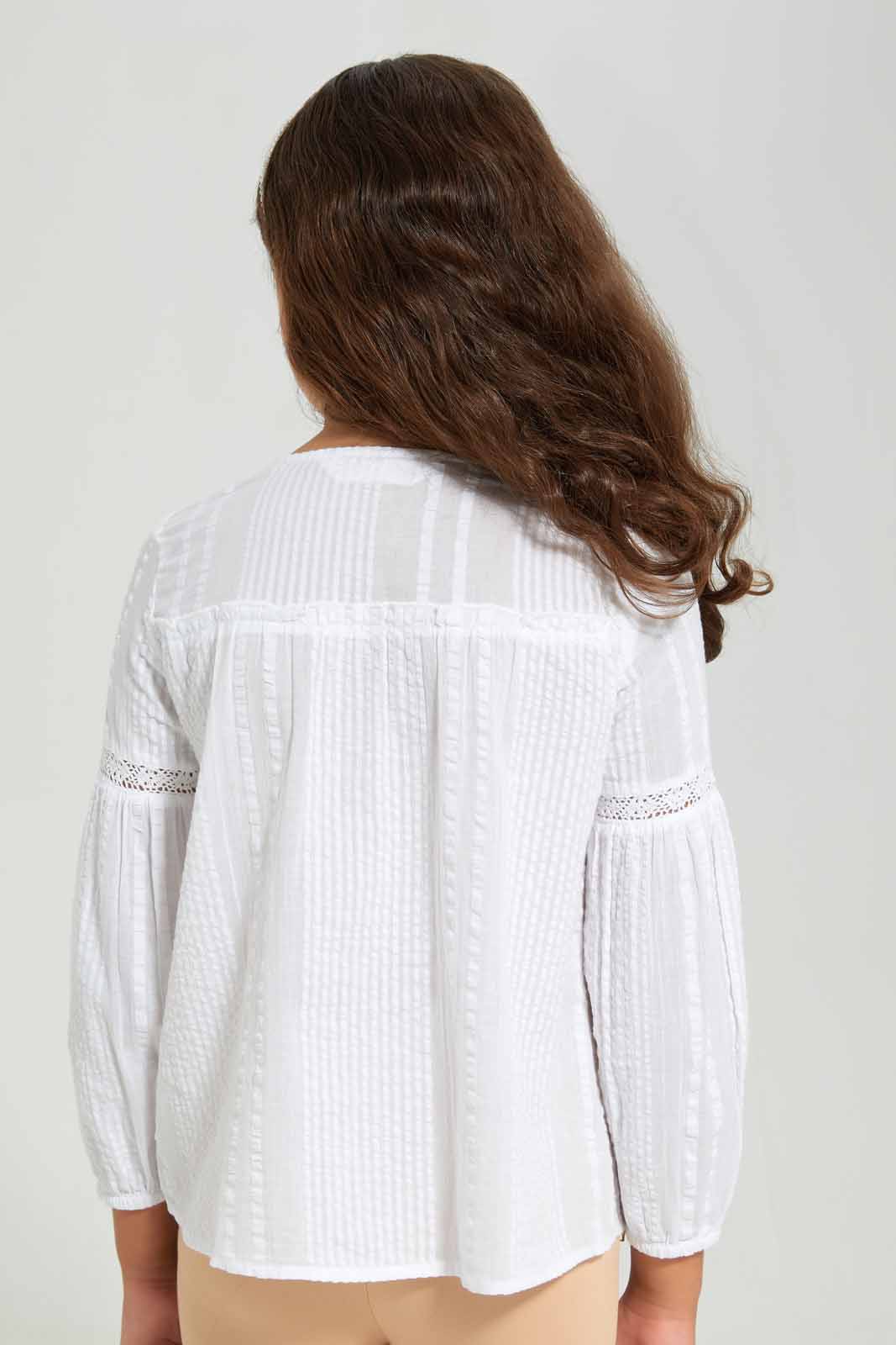 Redtag-Girls-White-Cotton-Seersucker-L/S-Blouse-Category:Blouses,-Colour:White,-Deals:New-In,-Filter:Girls-(2-to-8-Yrs),-GIR-Blouses,-New-In-GIR-APL,-Non-Sale,-Section:Girls-(0-to-14Yrs),-W22B-Girls-2 to 8 Years