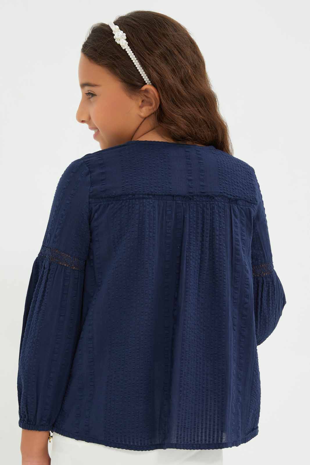 Redtag-Girls-Blue-Cotton-Seersucker-L/S-Blouse-Category:Blouses,-Colour:Blue,-Deals:New-In,-Filter:Girls-(2-to-8-Yrs),-GIR-Blouses,-New-In-GIR-APL,-Non-Sale,-Section:Girls-(0-to-14Yrs),-W22B-Girls-2 to 8 Years