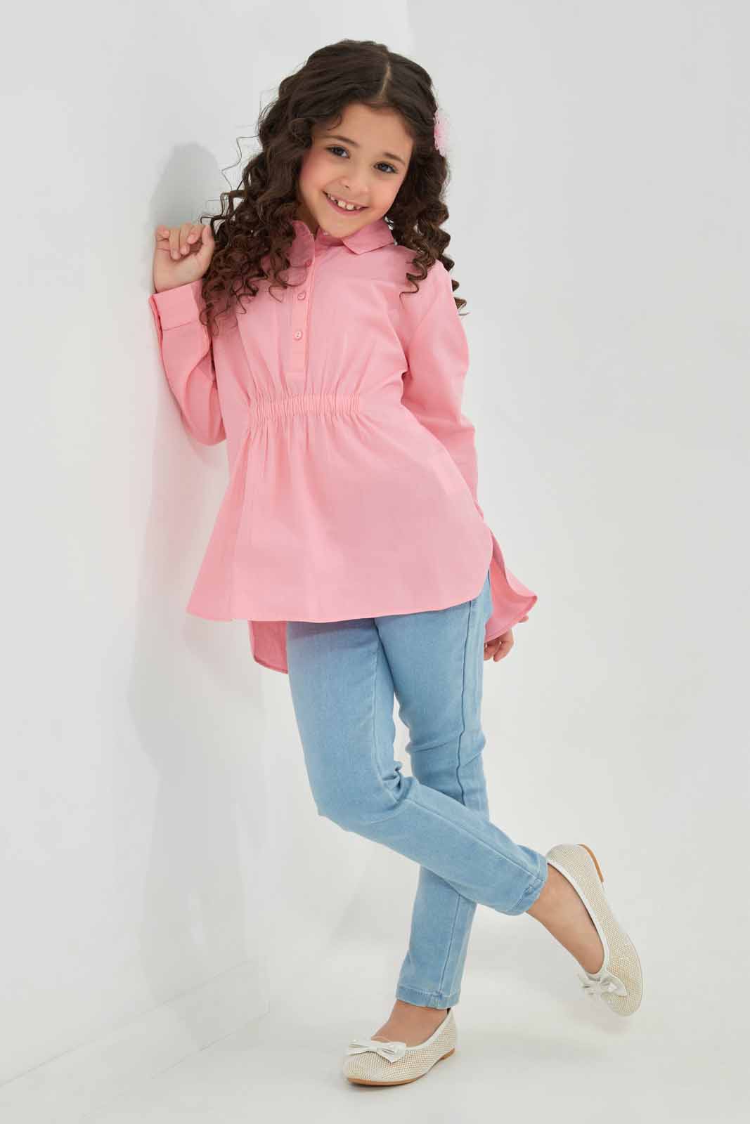 Redtag-Girls-Pink-Poplin-L/S-Blouse-Category:Blouses,-Colour:Apricot,-Deals:New-In,-Filter:Girls-(2-to-8-Yrs),-GIR-Blouses,-New-In-GIR-APL,-Non-Sale,-Section:Girls-(0-to-14Yrs),-W22B-Girls-2 to 8 Years