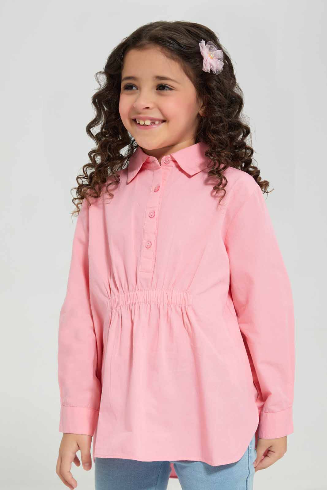 Redtag-Girls-Pink-Poplin-L/S-Blouse-Category:Blouses,-Colour:Apricot,-Deals:New-In,-Filter:Girls-(2-to-8-Yrs),-GIR-Blouses,-New-In-GIR-APL,-Non-Sale,-Section:Girls-(0-to-14Yrs),-W22B-Girls-2 to 8 Years