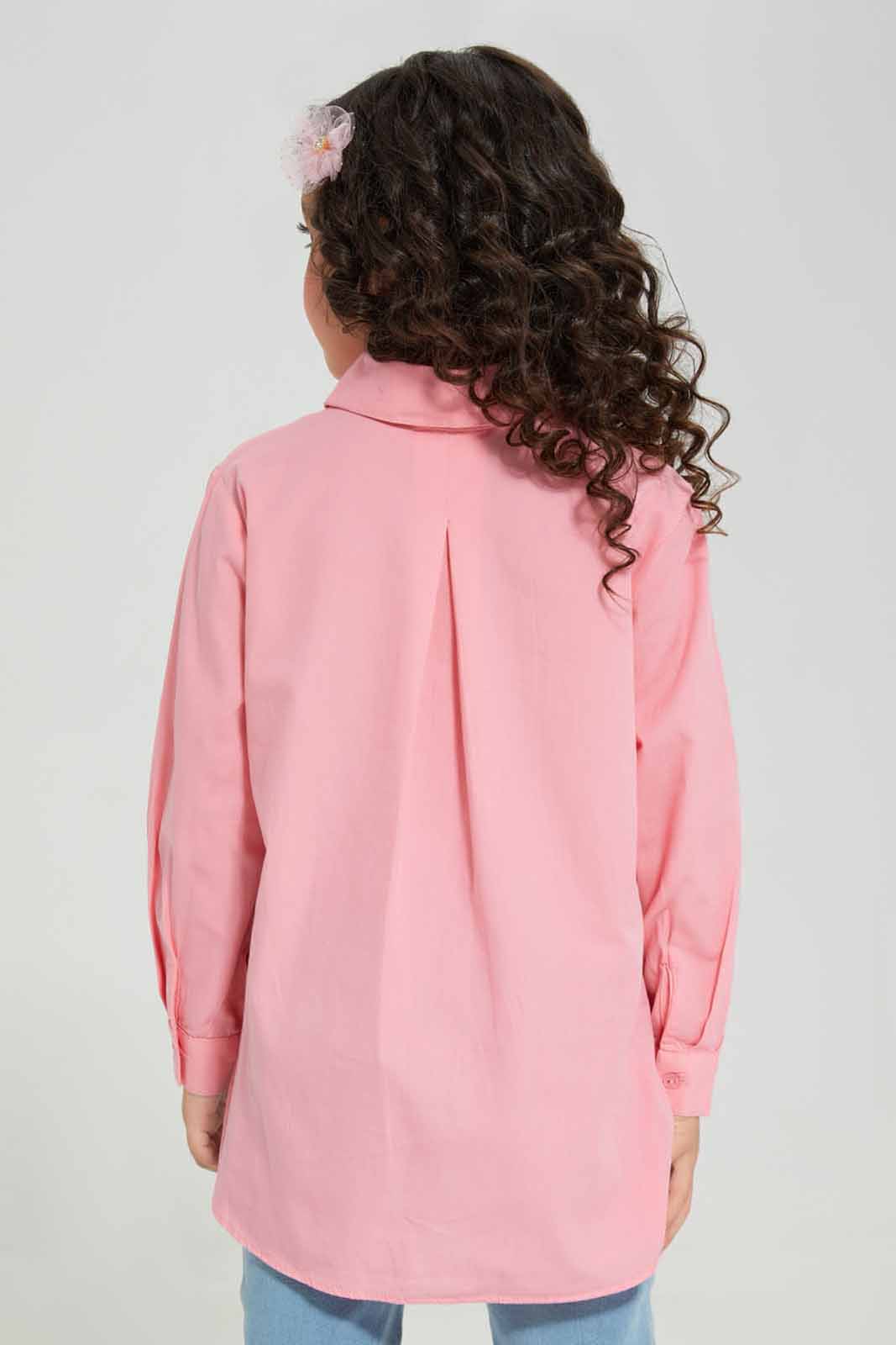 Redtag-Girls-Pink-Poplin-L/S-Blouse-Category:Blouses,-Colour:Apricot,-Deals:New-In,-Filter:Girls-(2-to-8-Yrs),-GIR-Blouses,-New-In-GIR-APL,-Non-Sale,-Section:Girls-(0-to-14Yrs),-W22B-Girls-2 to 8 Years