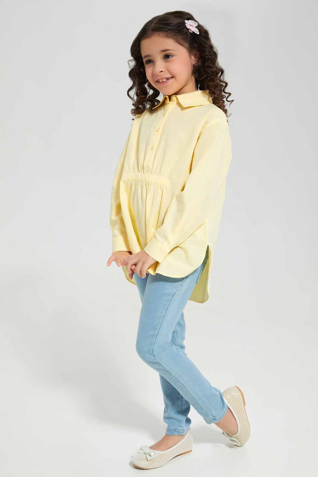 Redtag-Girls-Yellow/Poplin-L/S-Blouse-Category:Blouses,-Colour:Yellow,-Deals:New-In,-Filter:Girls-(2-to-8-Yrs),-GIR-Blouses,-New-In-GIR-APL,-Non-Sale,-Section:Girls-(0-to-14Yrs),-W22B-Girls-2 to 8 Years