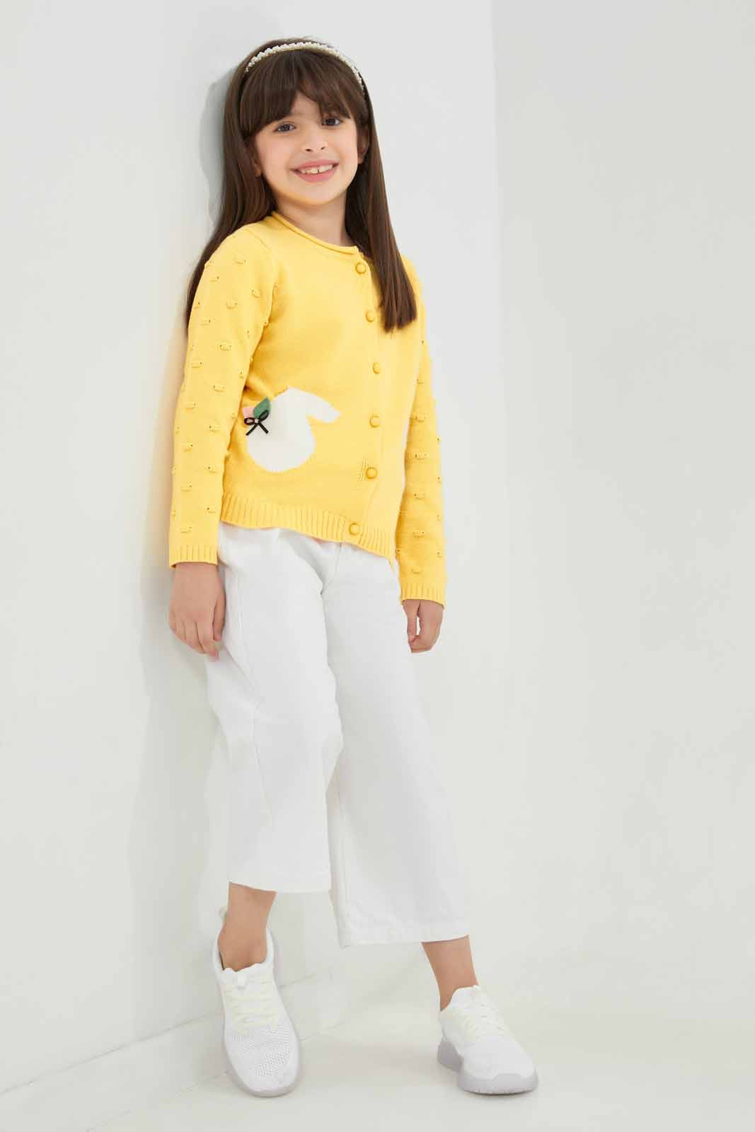Redtag-Girls-Yellow-With-Cream-Pocket-Long-Sleeve-Cardigans-Category:Cardigans,-Colour:Yellow,-Deals:New-In,-Filter:Girls-(2-to-8-Yrs),-GIR-Cardigans,-New-In-GIR-APL,-Non-Sale,-Section:Girls-(0-to-14Yrs),-W22B-Girls-2 to 8 Years