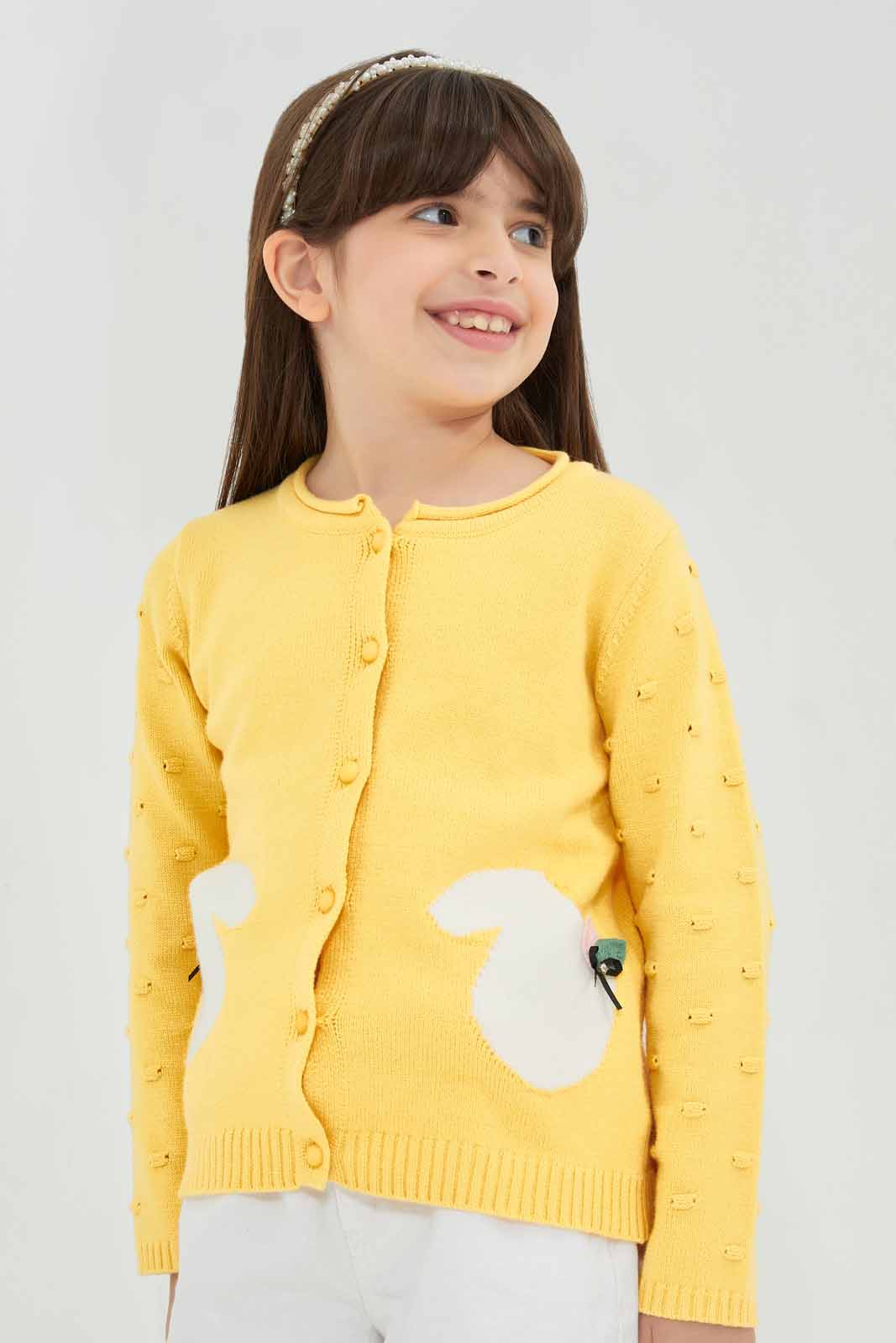Redtag-Girls-Yellow-With-Cream-Pocket-Long-Sleeve-Cardigans-Category:Cardigans,-Colour:Yellow,-Deals:New-In,-Filter:Girls-(2-to-8-Yrs),-GIR-Cardigans,-New-In-GIR-APL,-Non-Sale,-Section:Girls-(0-to-14Yrs),-W22B-Girls-2 to 8 Years