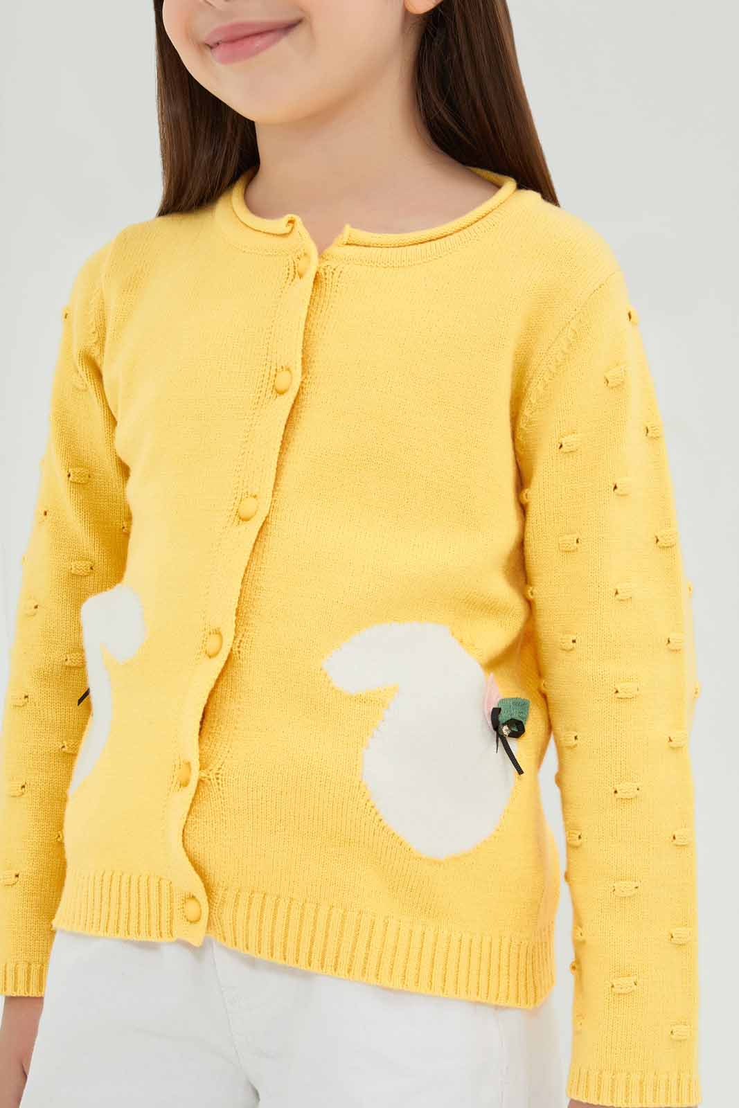 Redtag-Girls-Yellow-With-Cream-Pocket-Long-Sleeve-Cardigans-Category:Cardigans,-Colour:Yellow,-Deals:New-In,-Filter:Girls-(2-to-8-Yrs),-GIR-Cardigans,-New-In-GIR-APL,-Non-Sale,-Section:Girls-(0-to-14Yrs),-W22B-Girls-2 to 8 Years
