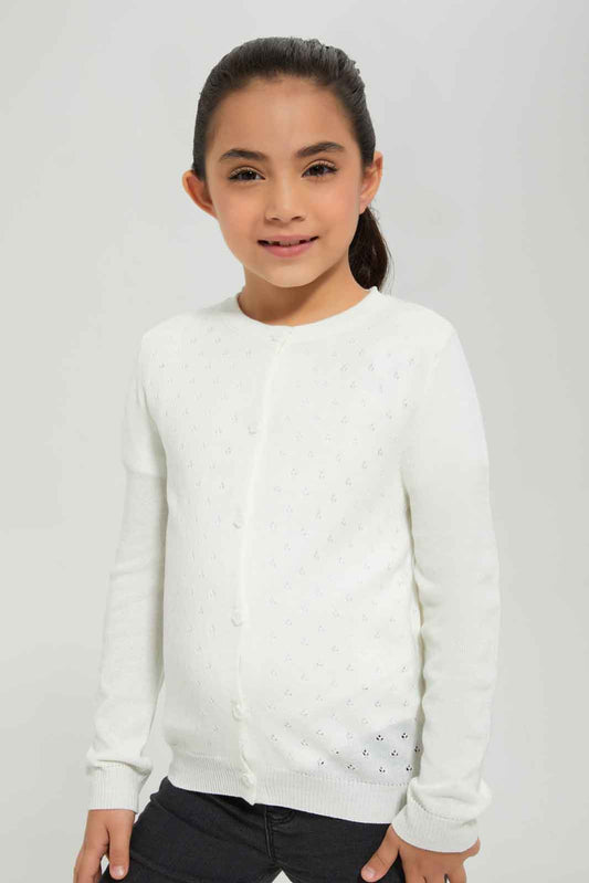 Redtag-Girls-Knitwear-Cardi---White-Category:Cardigans,-Colour:White,-Deals:New-In,-Dept:Girls,-Filter:Girls-(2-to-8-Yrs),-GIR-Cardigans,-New-In-GIR-APL,-Non-Sale,-Section:Girls-(0-to-14Yrs),-VLM,-W22B-Girls-2 to 8 Years