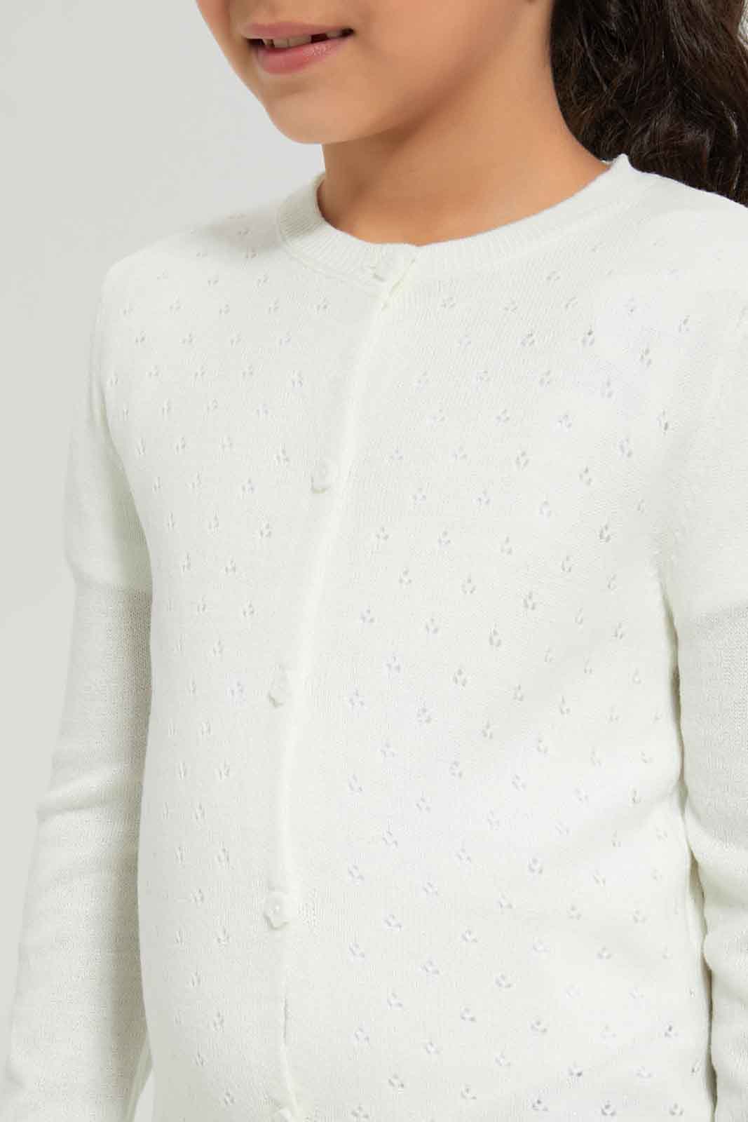 Redtag-Girls-Knitwear-Cardi---White-Category:Cardigans,-Colour:White,-Deals:New-In,-Dept:Girls,-Filter:Girls-(2-to-8-Yrs),-GIR-Cardigans,-New-In-GIR-APL,-Non-Sale,-Section:Girls-(0-to-14Yrs),-VLM,-W22B-Girls-2 to 8 Years