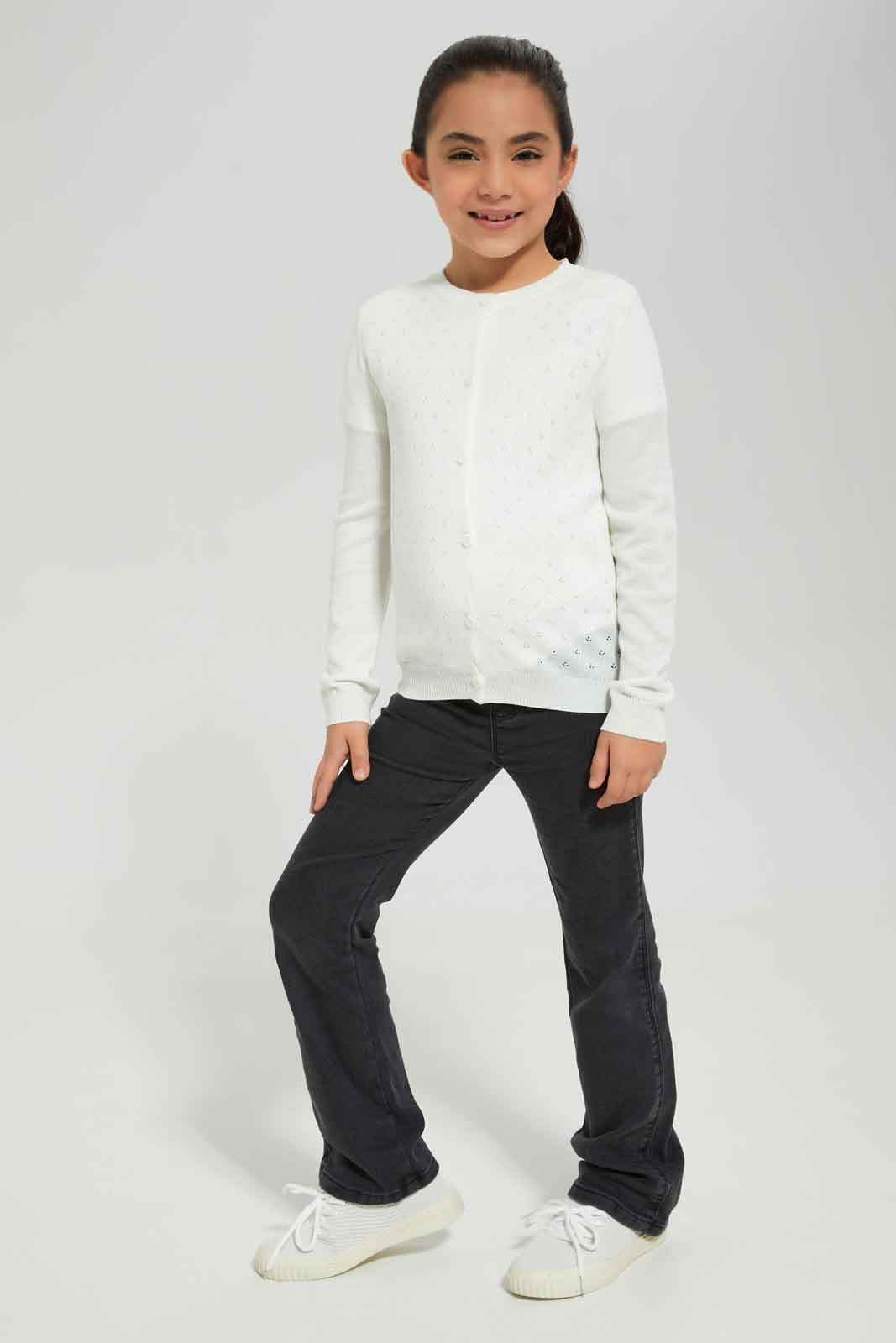 Redtag-Girls-Knitwear-Cardi---White-Category:Cardigans,-Colour:White,-Deals:New-In,-Dept:Girls,-Filter:Girls-(2-to-8-Yrs),-GIR-Cardigans,-New-In-GIR-APL,-Non-Sale,-Section:Girls-(0-to-14Yrs),-VLM,-W22B-Girls-2 to 8 Years