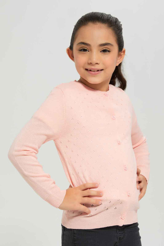 Redtag-Girls-Knitwear-Cardi---Pink-Category:Cardigans,-Colour:Apricot,-Deals:New-In,-Dept:Girls,-Filter:Girls-(2-to-8-Yrs),-GIR-Cardigans,-New-In-GIR-APL,-Non-Sale,-Section:Girls-(0-to-14Yrs),-VLM,-W22B-Girls-2 to 8 Years