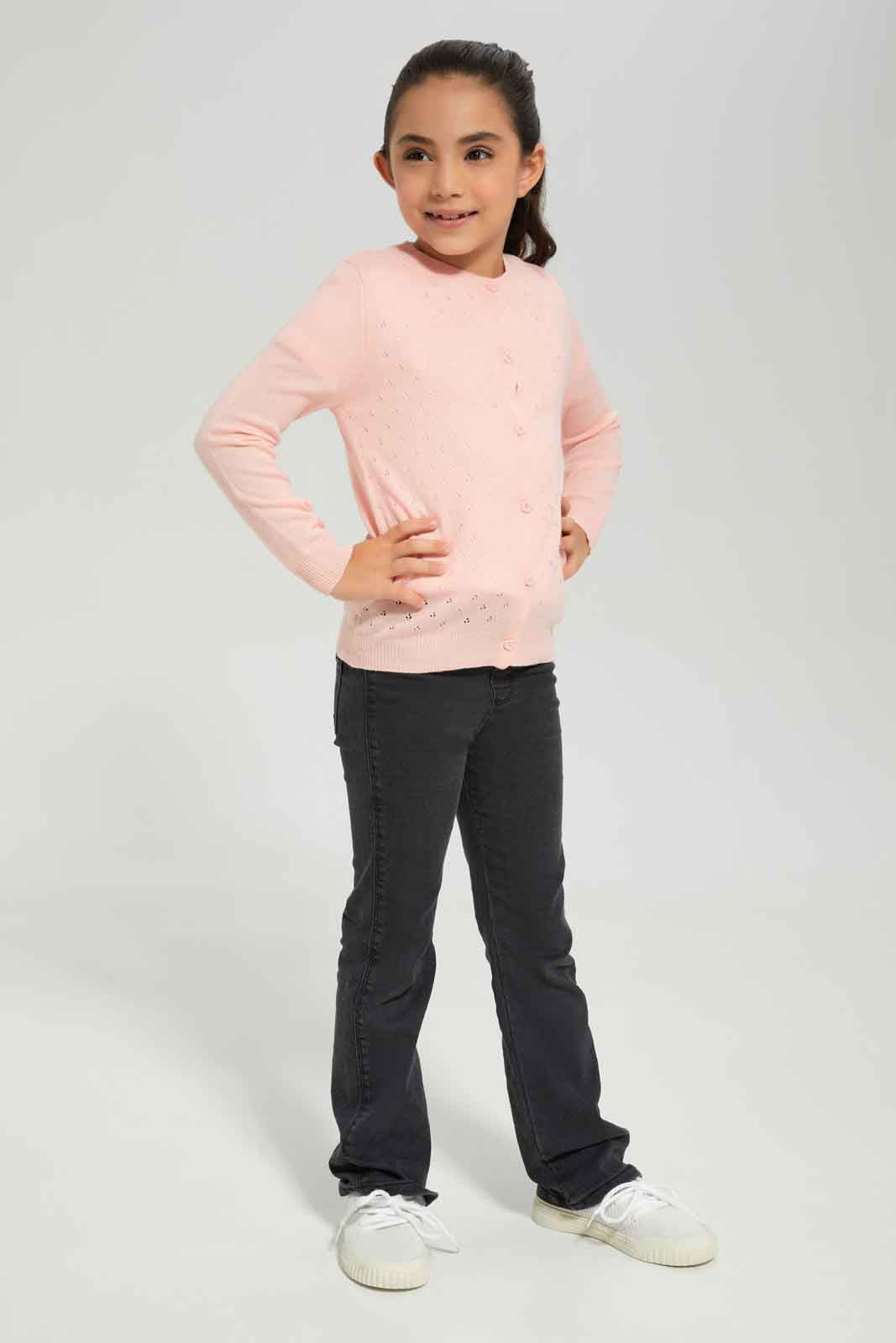 Redtag-Girls-Knitwear-Cardi---Pink-Category:Cardigans,-Colour:Apricot,-Deals:New-In,-Dept:Girls,-Filter:Girls-(2-to-8-Yrs),-GIR-Cardigans,-New-In-GIR-APL,-Non-Sale,-Section:Girls-(0-to-14Yrs),-VLM,-W22B-Girls-2 to 8 Years