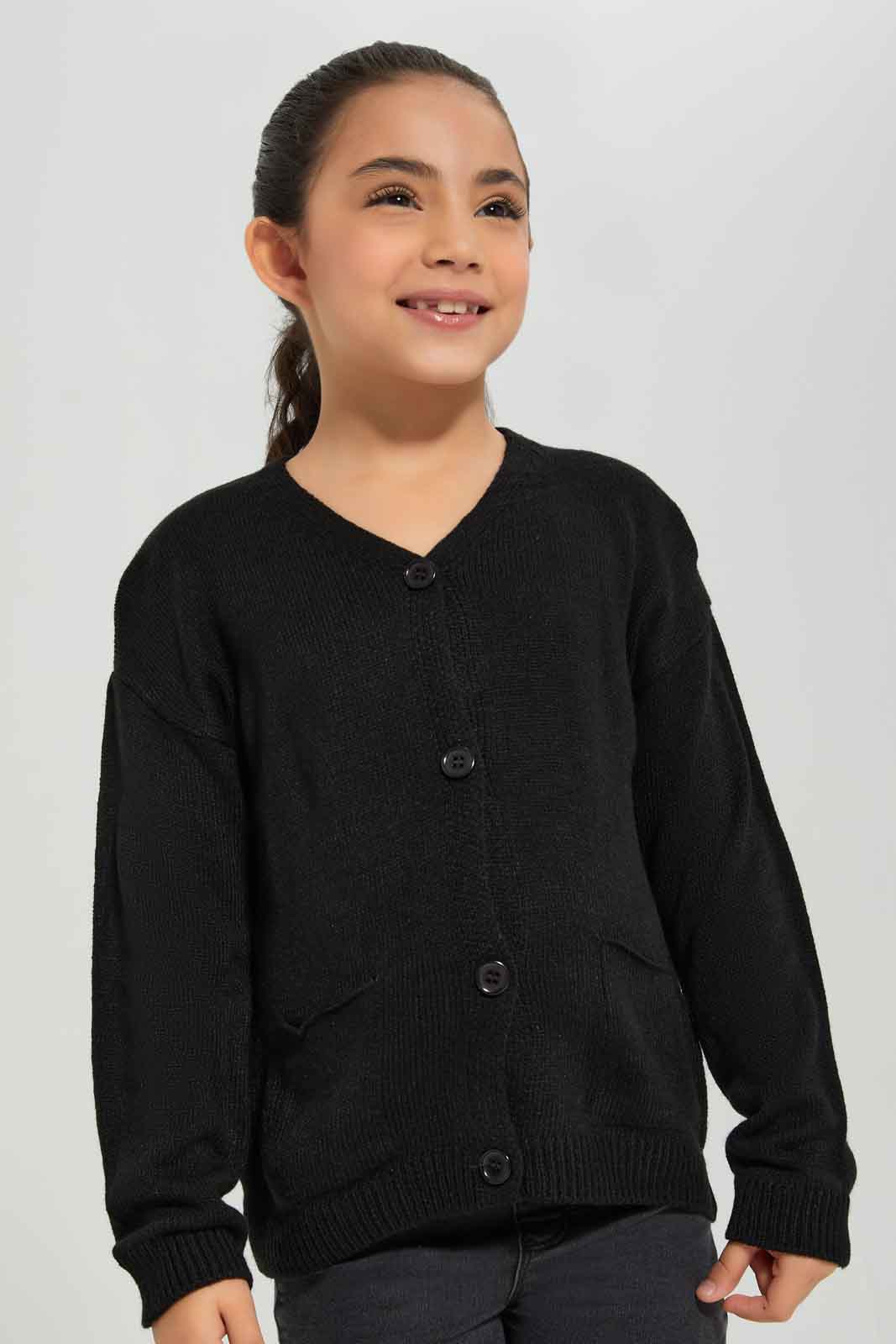 Redtag-Girls-Knitwear-Cardi---Grey-Melange-Category:Cardigans,-Colour:Black,-Deals:New-In,-Dept:Girls,-Filter:Girls-(2-to-8-Yrs),-GIR-Cardigans,-New-In-GIR-APL,-Non-Sale,-Section:Girls-(0-to-14Yrs),-VLM,-W22B-Girls-2 to 8 Years
