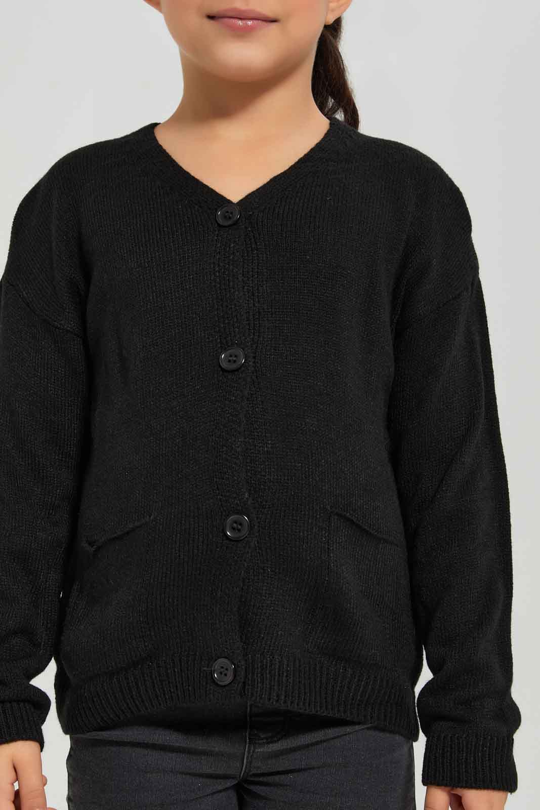 Redtag-Girls-Knitwear-Cardi---Grey-Melange-Category:Cardigans,-Colour:Black,-Deals:New-In,-Dept:Girls,-Filter:Girls-(2-to-8-Yrs),-GIR-Cardigans,-New-In-GIR-APL,-Non-Sale,-Section:Girls-(0-to-14Yrs),-VLM,-W22B-Girls-2 to 8 Years