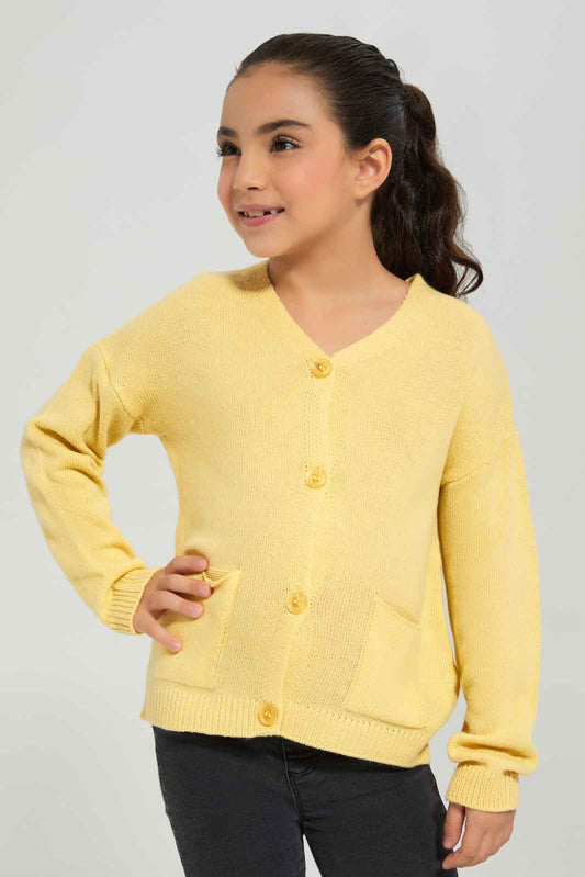 Redtag-Girls-Knitwear-Cardi---Yellow-Category:Cardigans,-Colour:Yellow,-Deals:New-In,-Dept:Girls,-Filter:Girls-(2-to-8-Yrs),-GIR-Cardigans,-New-In-GIR-APL,-Non-Sale,-Section:Girls-(0-to-14Yrs),-VLM,-W22B-Girls-2 to 8 Years