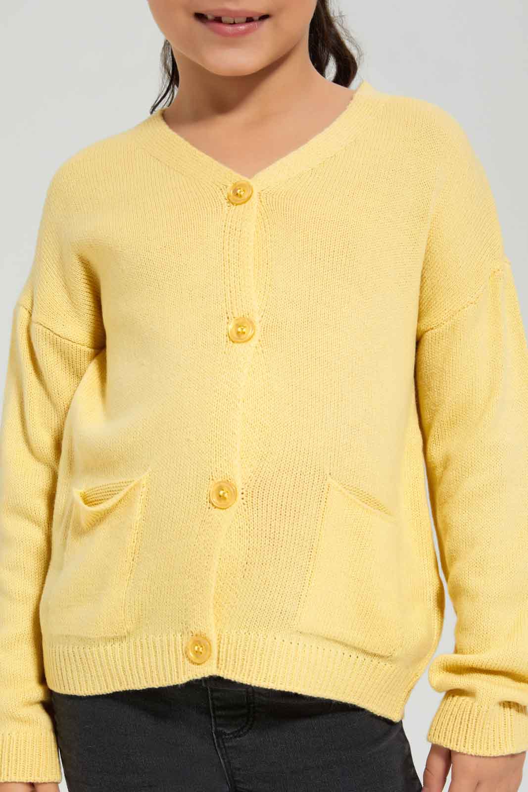 Redtag-Girls-Knitwear-Cardi---Yellow-Category:Cardigans,-Colour:Yellow,-Deals:New-In,-Dept:Girls,-Filter:Girls-(2-to-8-Yrs),-GIR-Cardigans,-New-In-GIR-APL,-Non-Sale,-Section:Girls-(0-to-14Yrs),-VLM,-W22B-Girls-2 to 8 Years