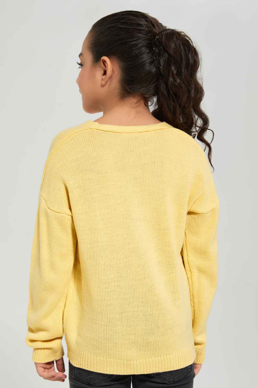 Redtag-Girls-Knitwear-Cardi---Yellow-Category:Cardigans,-Colour:Yellow,-Deals:New-In,-Dept:Girls,-Filter:Girls-(2-to-8-Yrs),-GIR-Cardigans,-New-In-GIR-APL,-Non-Sale,-Section:Girls-(0-to-14Yrs),-VLM,-W22B-Girls-2 to 8 Years