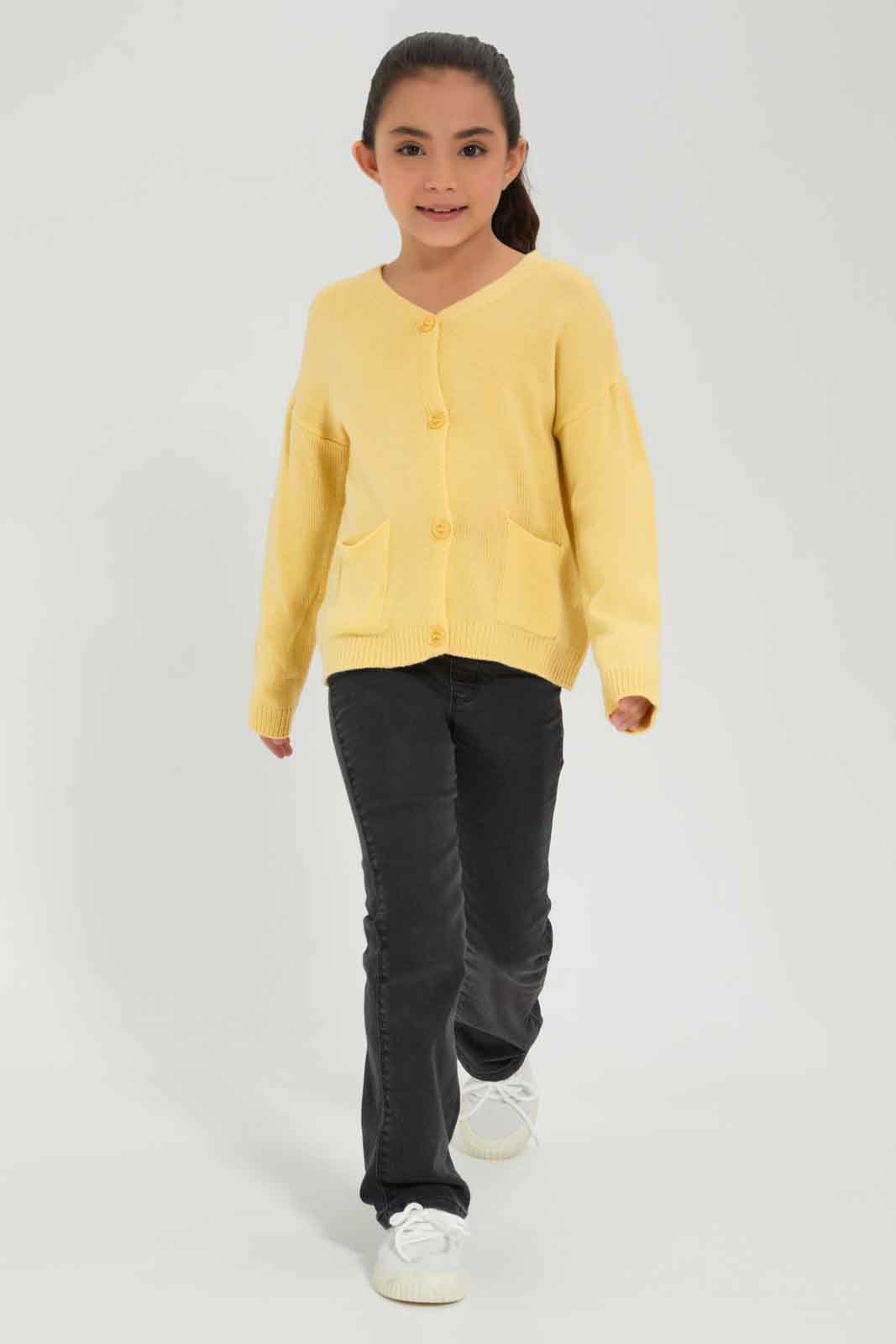 Redtag-Girls-Knitwear-Cardi---Yellow-Category:Cardigans,-Colour:Yellow,-Deals:New-In,-Dept:Girls,-Filter:Girls-(2-to-8-Yrs),-GIR-Cardigans,-New-In-GIR-APL,-Non-Sale,-Section:Girls-(0-to-14Yrs),-VLM,-W22B-Girls-2 to 8 Years