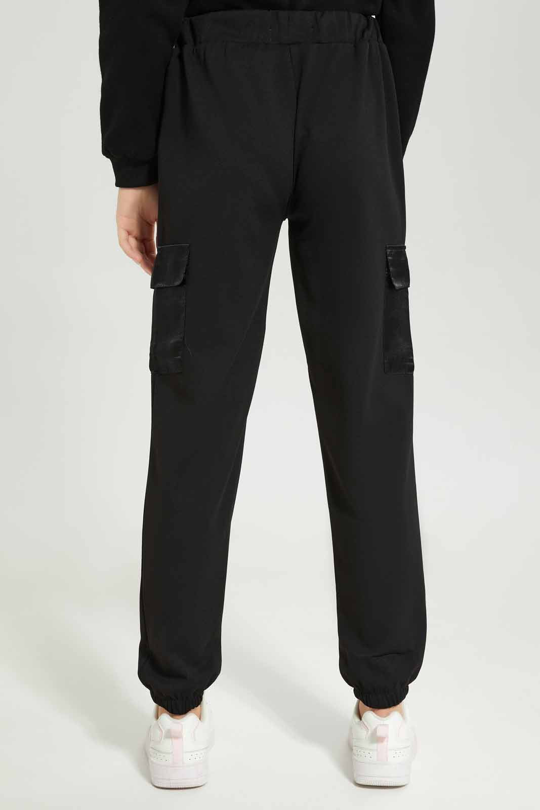 Redtag-Girls-Black-Cargo-Pocket-Pants-Category:Joggers,-Colour:Black,-Deals:New-In,-Dept:Girls,-Filter:Senior-Girls-(8-to-14-Yrs),-GSR-Joggers,-New-In-GSR-APL,-Non-Sale,-Section:Girls-(0-to-14Yrs),-W22A-Senior-Girls-