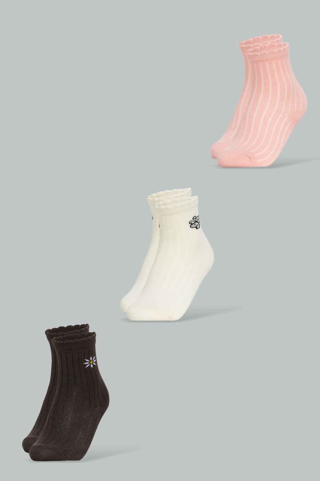 Redtag-Girls-3Pk-Crew-Glazer-Cream-365,-Category:Socks,-Colour:Assorted,-Deals:New-In,-Filter:Girls-(2-to-8-Yrs),-GIR-Socks,-New-In-GIR-APL,-Non-Sale,-Section:Girls-(0-to-14Yrs)-Girls-2 to 8 Years