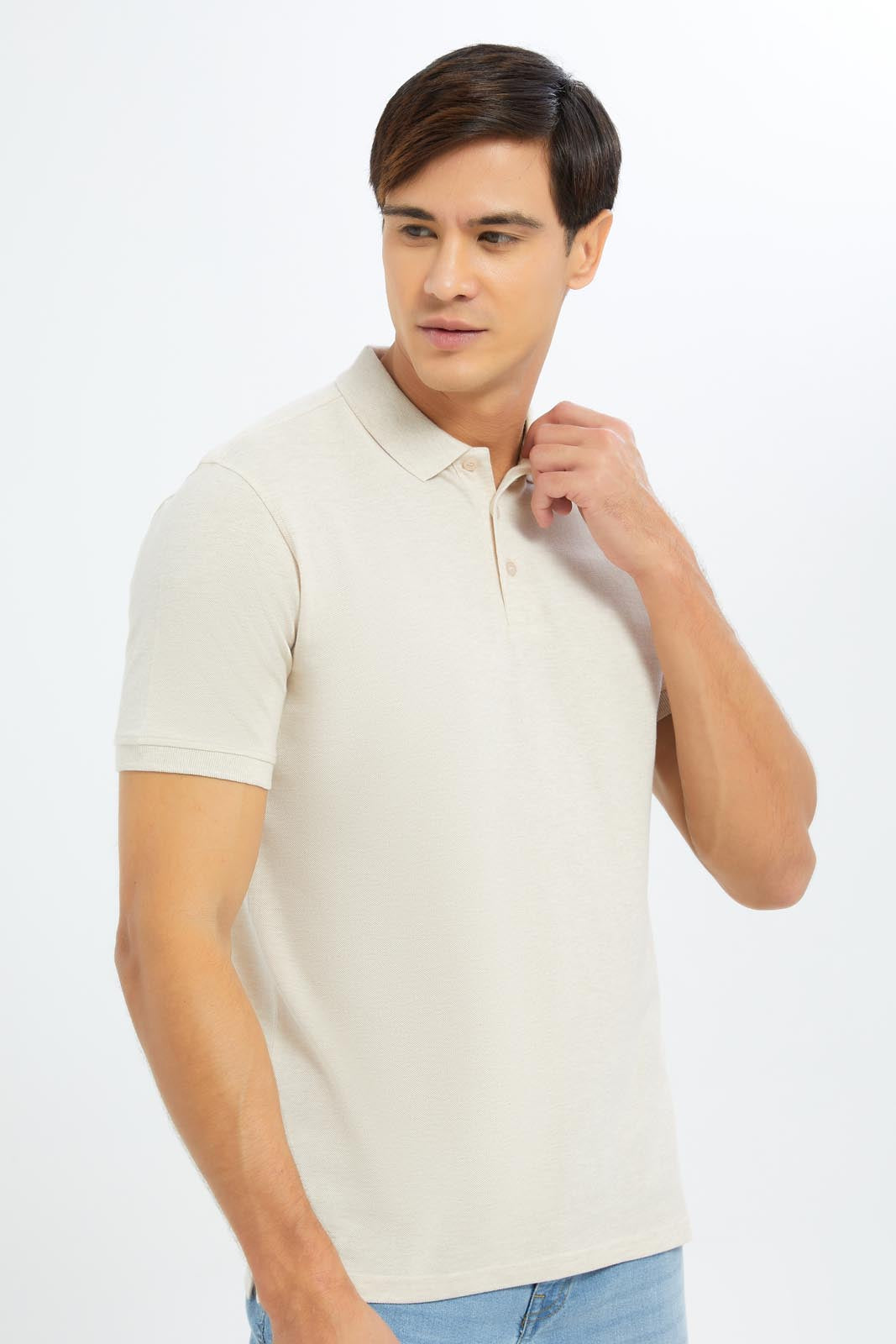 Redtag-Men-Ecru-Polo-Shirt-Category:Polo-T-Shirts,-Colour:Ecru,-Deals:New-In,-Dept:Menswear,-Filter:Men's-Clothing,-Men-Polo-T-Shirts,-New-In-Men-APL,-Non-Sale,-S23B,-Section:Men,-TBL-Men's-