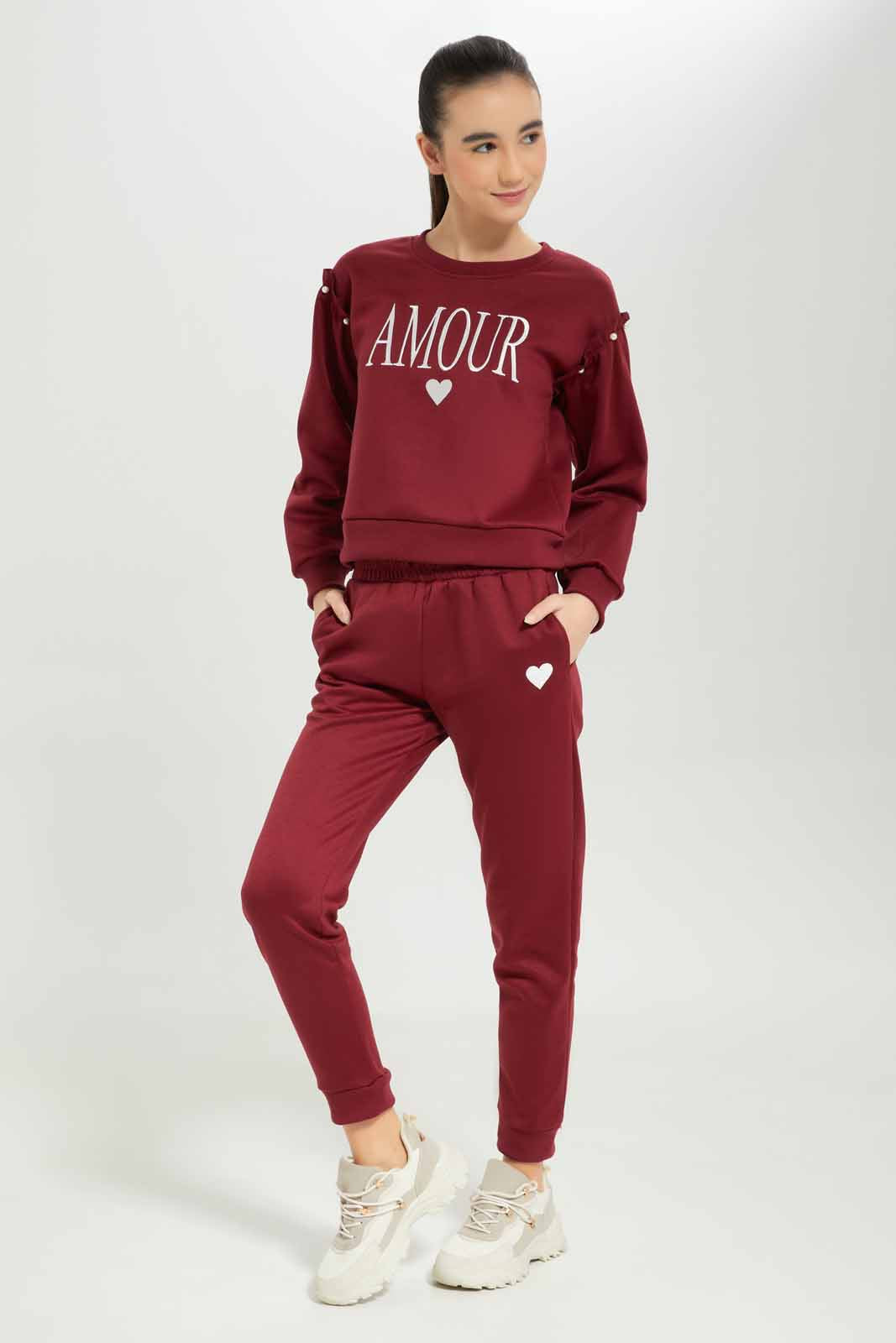Redtag-Girls-Burgundy-Embroided-Pullon-Jogsuit-Category:Jog-Sets,-Colour:Burgundy,-Deals:New-In,-Dept:Girls,-Filter:Senior-Girls-(8-to-14-Yrs),-GSR-Jog-Sets,-New-In-GSR-APL,-Non-Sale,-Section:Girls-(0-to-14Yrs),-W22B--