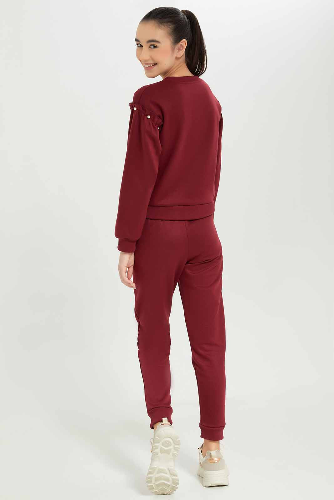 Redtag-Girls-Burgundy-Embroided-Pullon-Jogsuit-Category:Jog-Sets,-Colour:Burgundy,-Deals:New-In,-Dept:Girls,-Filter:Senior-Girls-(8-to-14-Yrs),-GSR-Jog-Sets,-New-In-GSR-APL,-Non-Sale,-Section:Girls-(0-to-14Yrs),-W22B--
