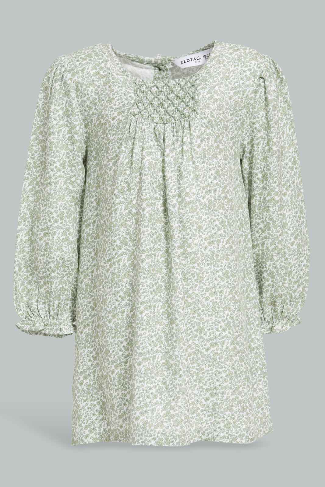 Redtag-Girls-Green-Allover-Print-Twill-Ls-Dress-Category:Dresses,-Colour:Green,-Deals:New-In,-Dept:Girls,-Filter:Infant-Girls-(3-to-24-Mths),-ING-Dresses,-New-In-ING-APL,-Non-Sale,-Section:Girls-(0-to-14Yrs),-W22B-Infant-Girls-3 to 24 Months
