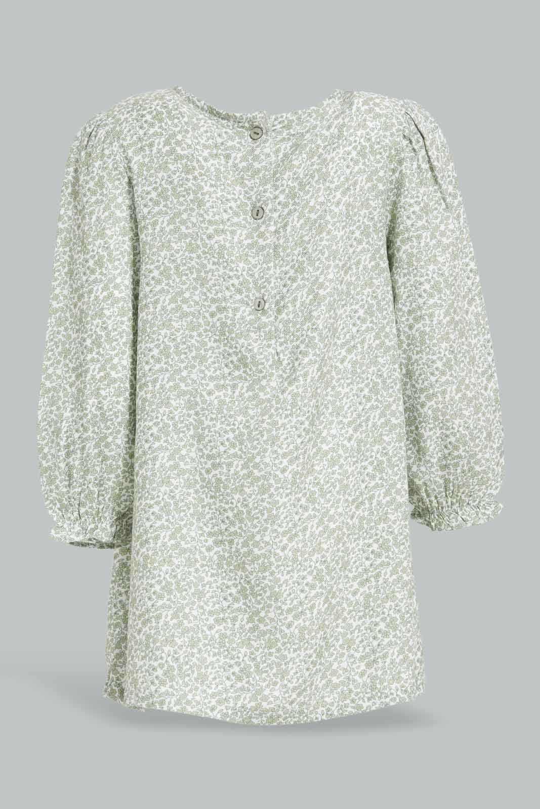 Redtag-Girls-Green-Allover-Print-Twill-Ls-Dress-Category:Dresses,-Colour:Green,-Deals:New-In,-Dept:Girls,-Filter:Infant-Girls-(3-to-24-Mths),-ING-Dresses,-New-In-ING-APL,-Non-Sale,-Section:Girls-(0-to-14Yrs),-W22B-Infant-Girls-3 to 24 Months