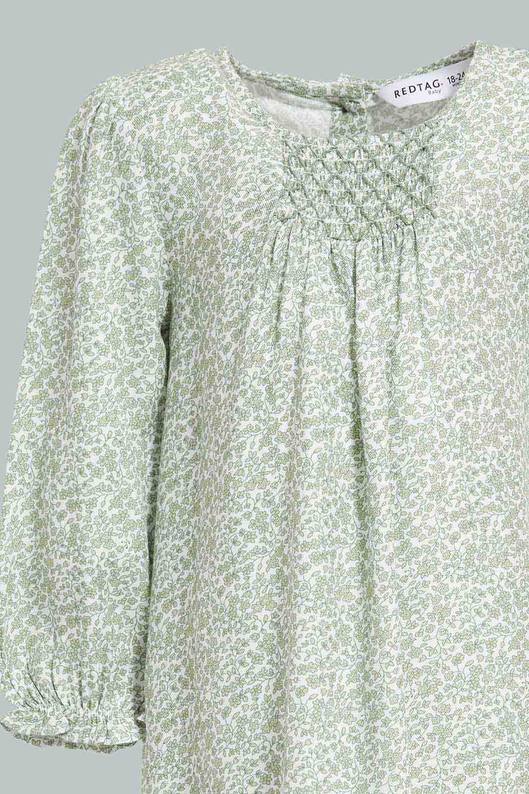 Redtag-Girls-Green-Allover-Print-Twill-Ls-Dress-Category:Dresses,-Colour:Green,-Deals:New-In,-Dept:Girls,-Filter:Infant-Girls-(3-to-24-Mths),-ING-Dresses,-New-In-ING-APL,-Non-Sale,-Section:Girls-(0-to-14Yrs),-W22B-Infant-Girls-3 to 24 Months