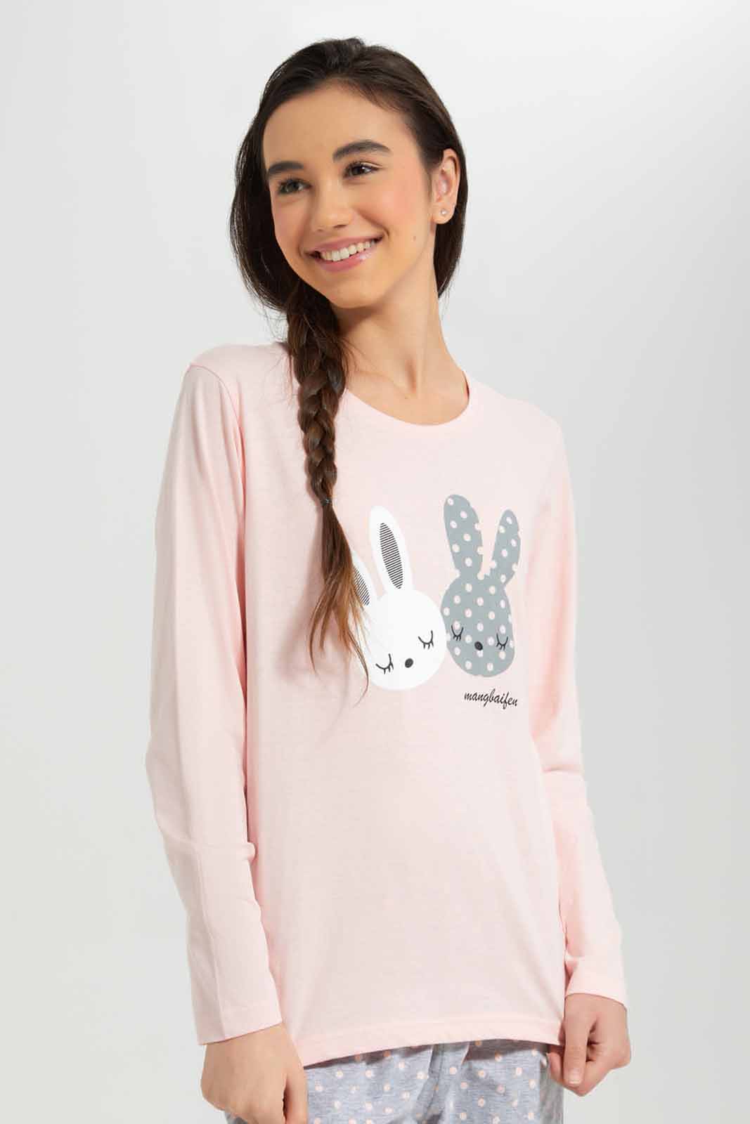 Redtag-Girls-Pink/Mid-Grey-Ls-Pj-Set-Category:Pyjama-Sets,-Colour:Assorted,-Deals:New-In,-Dept:Girls,-Filter:Senior-Girls-(8-to-14-Yrs),-GSR-Pyjama-Sets,-New-In-GSR-APL,-Non-Sale,-Section:Girls-(0-to-14Yrs),-W22B-Senior-Girls-9 to 14 Years