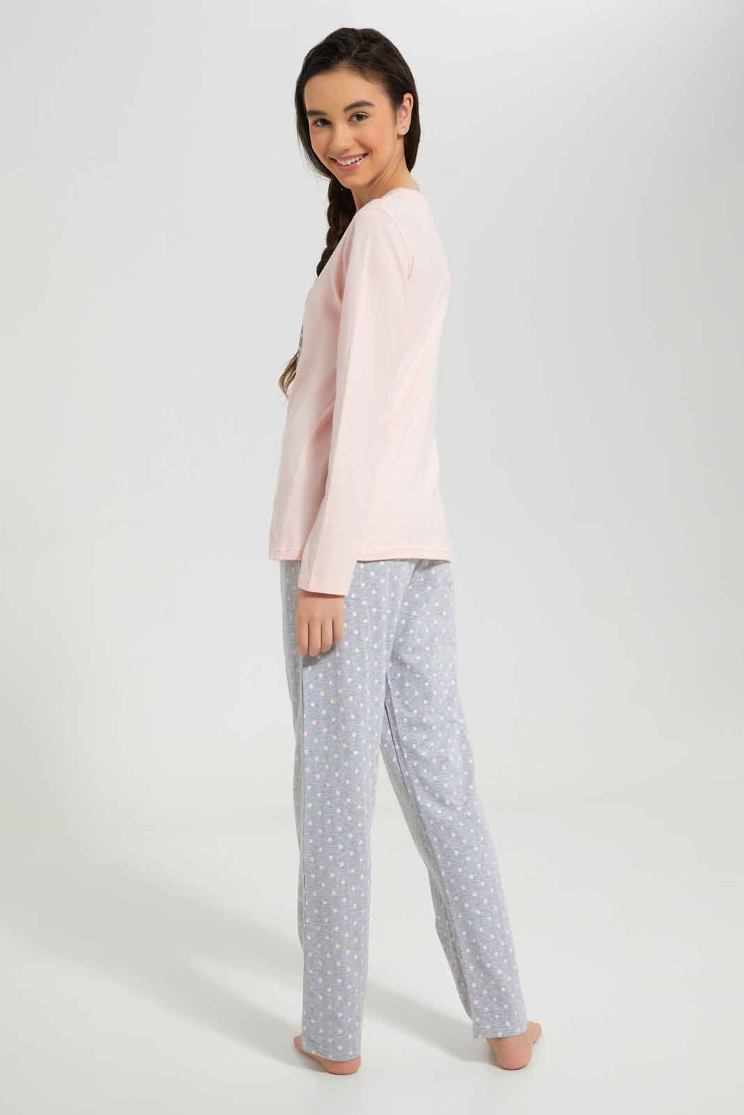 Redtag-Girls-Pink/Mid-Grey-Ls-Pj-Set-Category:Pyjama-Sets,-Colour:Assorted,-Deals:New-In,-Dept:Girls,-Filter:Senior-Girls-(8-to-14-Yrs),-GSR-Pyjama-Sets,-New-In-GSR-APL,-Non-Sale,-Section:Girls-(0-to-14Yrs),-W22B-Senior-Girls-9 to 14 Years