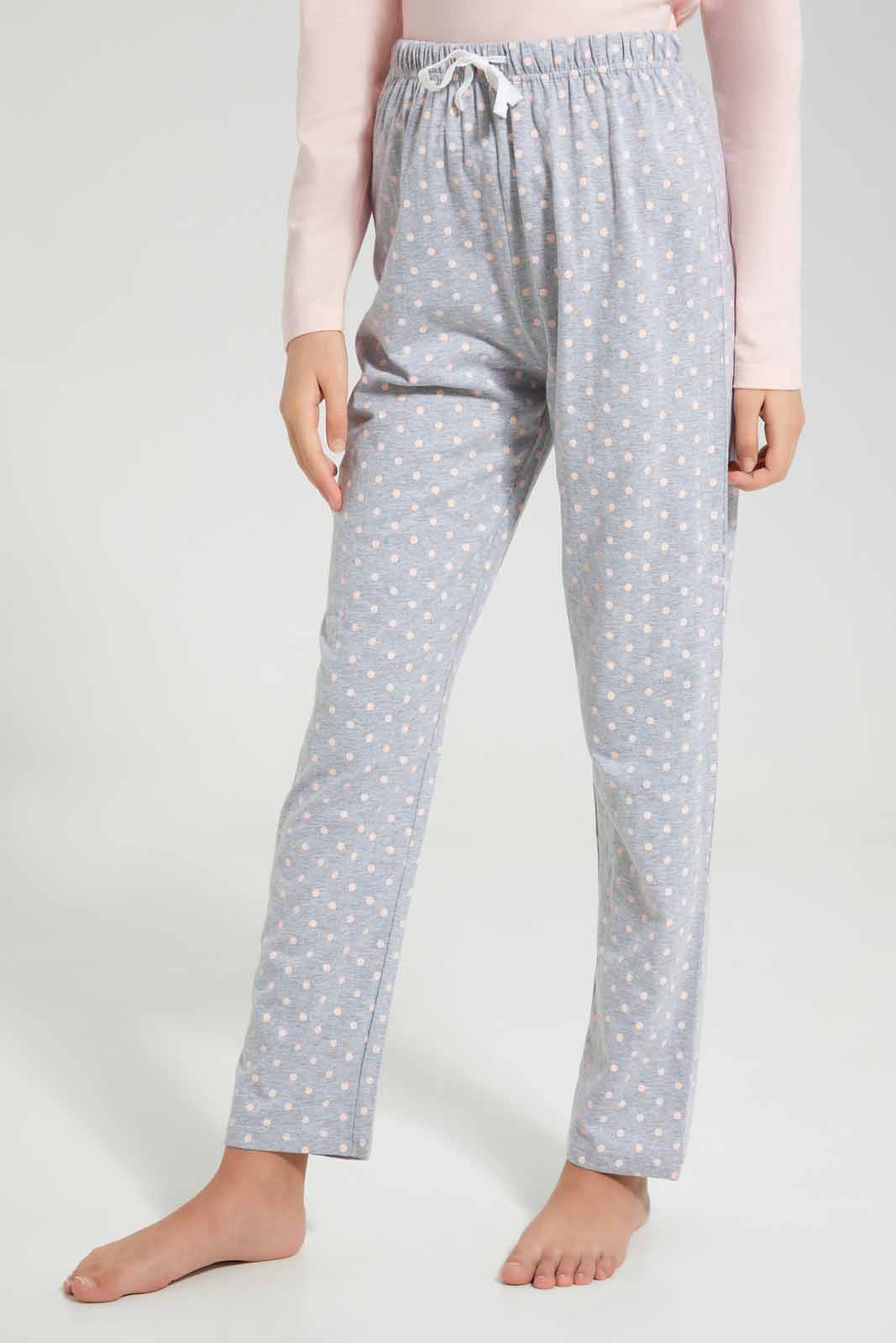Redtag-Girls-Pink/Mid-Grey-Ls-Pj-Set-Category:Pyjama-Sets,-Colour:Assorted,-Deals:New-In,-Dept:Girls,-Filter:Senior-Girls-(8-to-14-Yrs),-GSR-Pyjama-Sets,-New-In-GSR-APL,-Non-Sale,-Section:Girls-(0-to-14Yrs),-W22B-Senior-Girls-9 to 14 Years