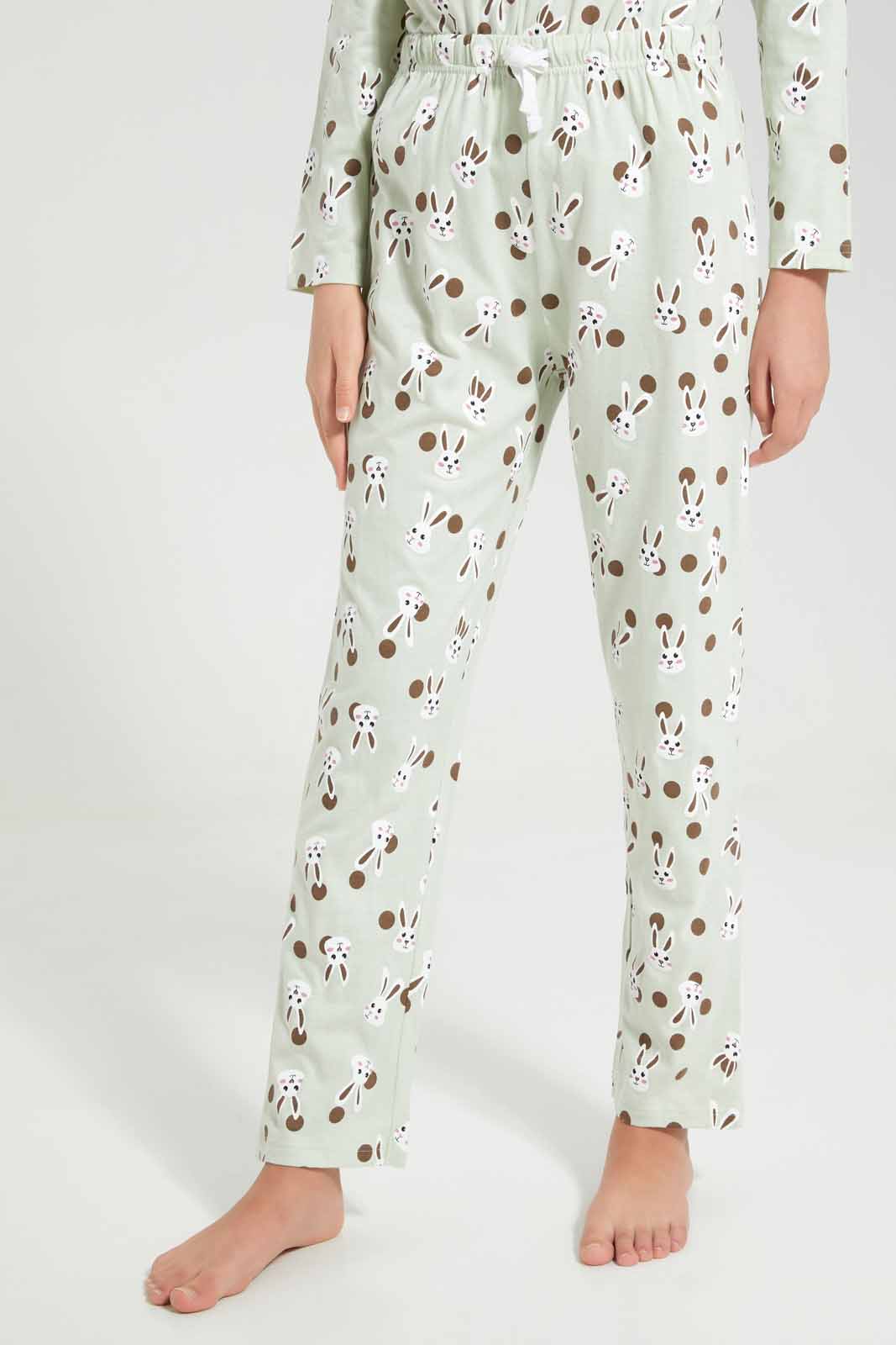 Redtag-Girls-Green-Bunny-Aop-Ls-Pj-Set-Category:Pyjama-Sets,-CHR,-Colour:Assorted,-Deals:New-In,-Filter:Senior-Girls-(8-to-14-Yrs),-GSR-Pyjama-Sets,-New-In-GSR-APL,-Non-Sale,-Section:Girls-(0-to-14Yrs),-W22B-Senior-Girls-9 to 14 Years