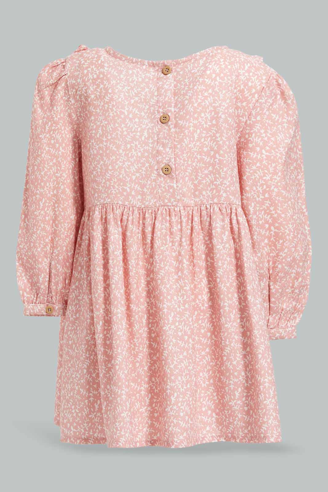 Redtag-Girls-Dusty-Pink-Allover-Print-L/S-Twill-Dress-Category:Dresses,-Colour:Apricot,-Deals:New-In,-Filter:Infant-Girls-(3-to-24-Mths),-ING-Dresses,-New-In-ING-APL,-Non-Sale,-Section:Girls-(0-to-14Yrs),-W22B-Infant-Girls-3 to 24 Months