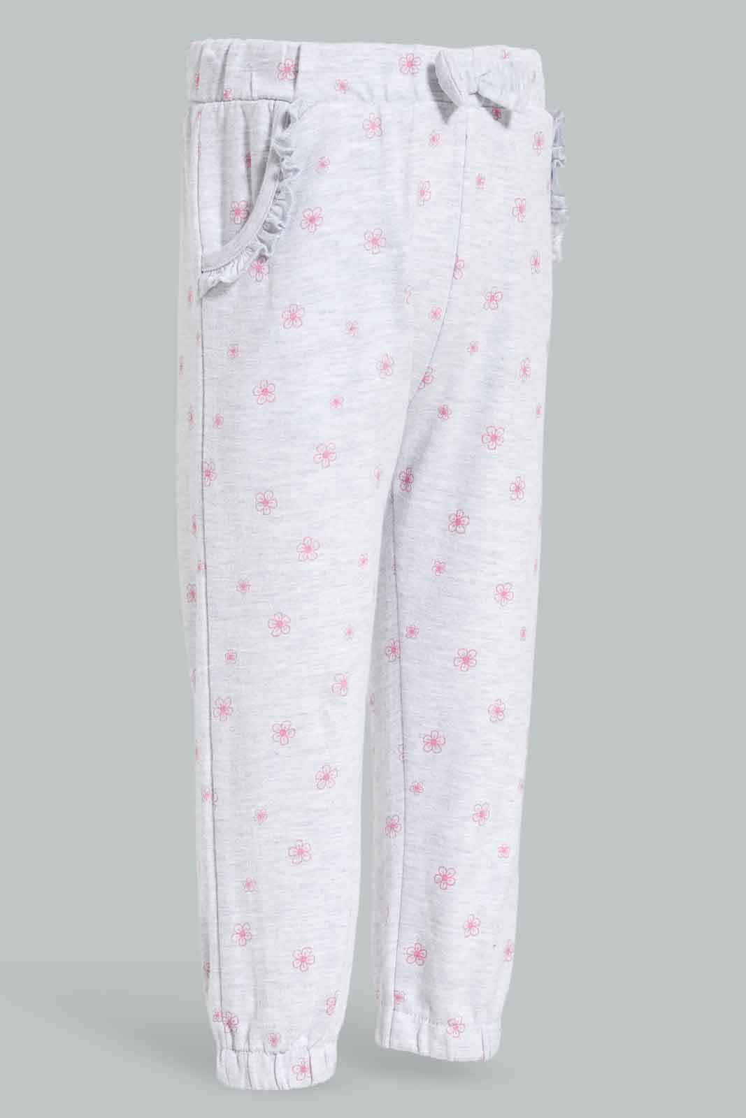 Redtag-Girls-Grey-Marl-With-Pink-Aop-Active-Pant-Category:Joggers,-Colour:Grey,-Deals:New-In,-Filter:Infant-Girls-(3-to-24-Mths),-ING-Joggers,-New-In-ING-APL,-Non-Sale,-Section:Girls-(0-to-14Yrs),-W22B-Infant-Girls-3 to 24 Months