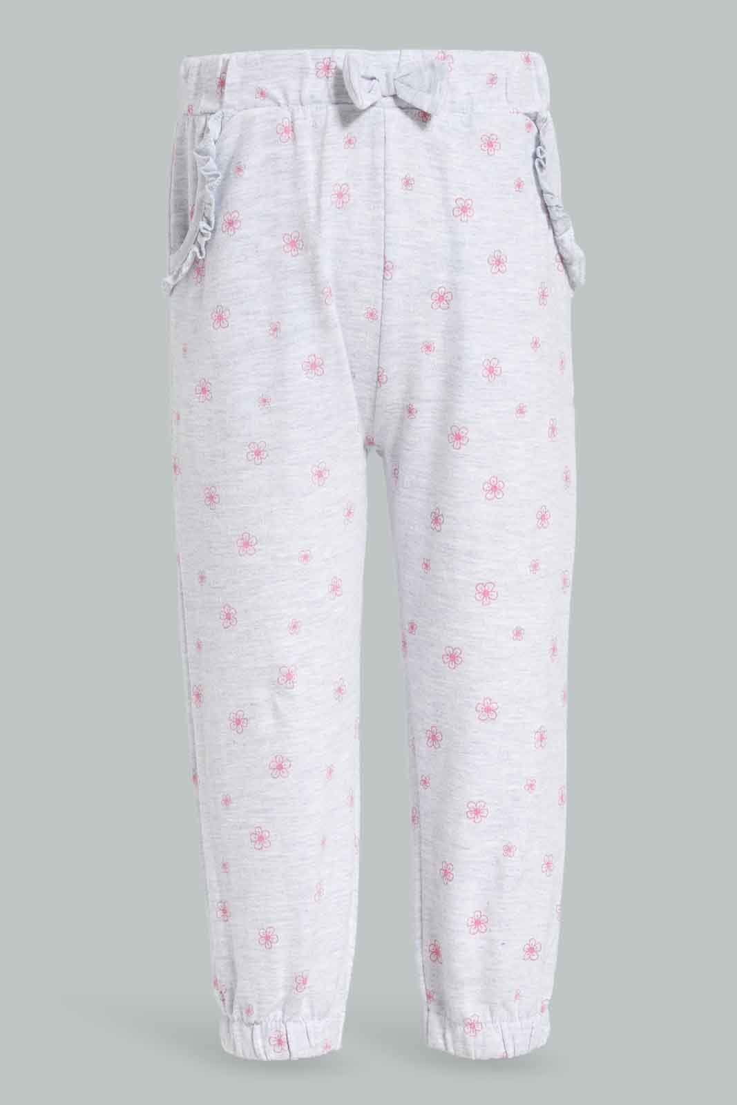 Redtag-Girls-Grey-Marl-With-Pink-Aop-Active-Pant-Category:Joggers,-Colour:Grey,-Deals:New-In,-Filter:Infant-Girls-(3-to-24-Mths),-ING-Joggers,-New-In-ING-APL,-Non-Sale,-Section:Girls-(0-to-14Yrs),-W22B-Infant-Girls-3 to 24 Months