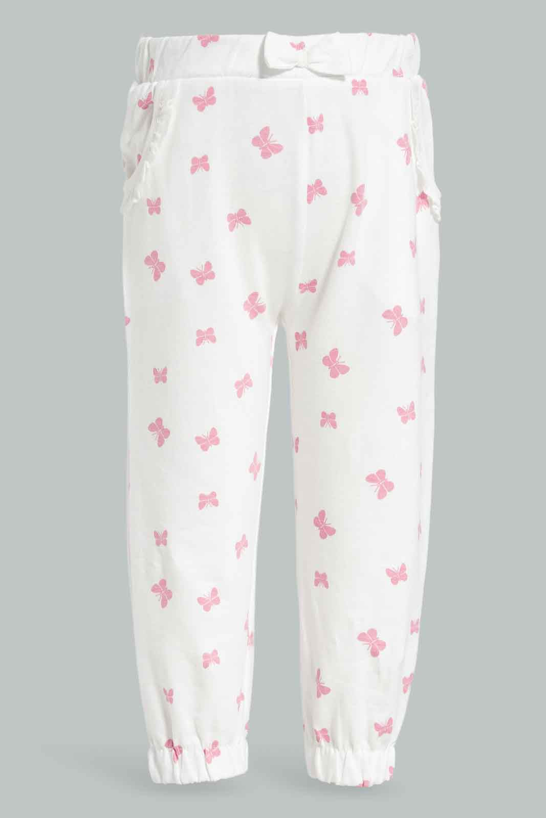 Redtag-Girls-Lvory-With-Dusty-Pink-Aop-Active-Pant-Category:Joggers,-Colour:Ivory,-Deals:New-In,-Filter:Infant-Girls-(3-to-24-Mths),-ING-Joggers,-New-In-ING-APL,-Non-Sale,-Section:Girls-(0-to-14Yrs),-W22B-Infant-Girls-3 to 24 Months