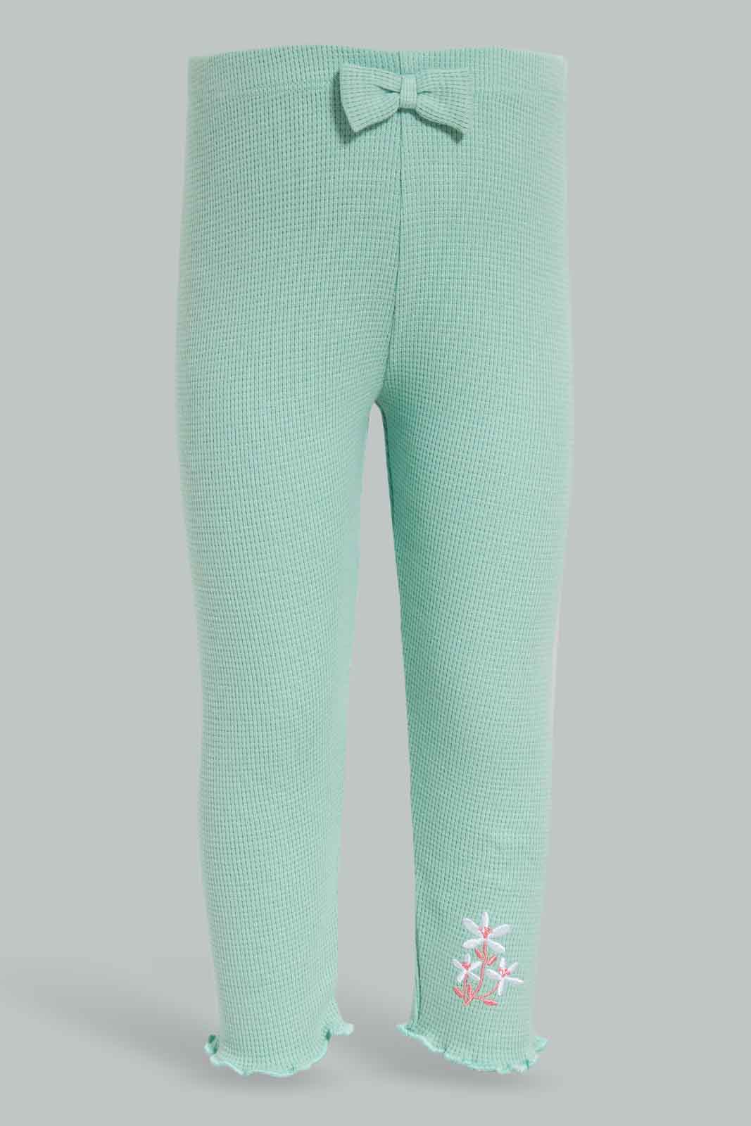 Redtag-Girls-Sage-Green-Waffle-Legging-Category:Leggings,-Colour:Green,-Deals:New-In,-Filter:Infant-Girls-(3-to-24-Mths),-ING-Leggings,-New-In-ING-APL,-Non-Sale,-Section:Girls-(0-to-14Yrs),-W22B-Infant-Girls-