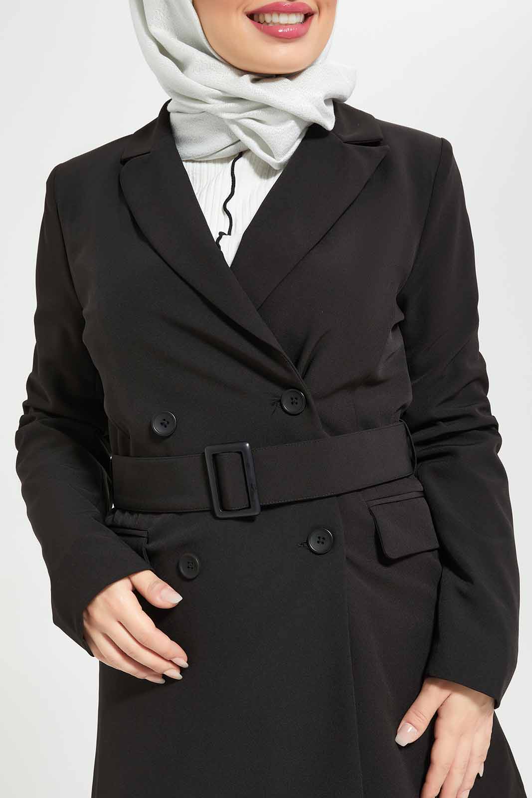Redtag-Women-Black-Long-Sleeve-Belted-Jacket-Category:Jackets,-Colour:Black,-Deals:New-In,-Filter:Women's-Clothing,-LMC,-Modest,-New-In-Women-APL,-Non-Sale,-Section:Women,-W22B,-Women-Jackets--