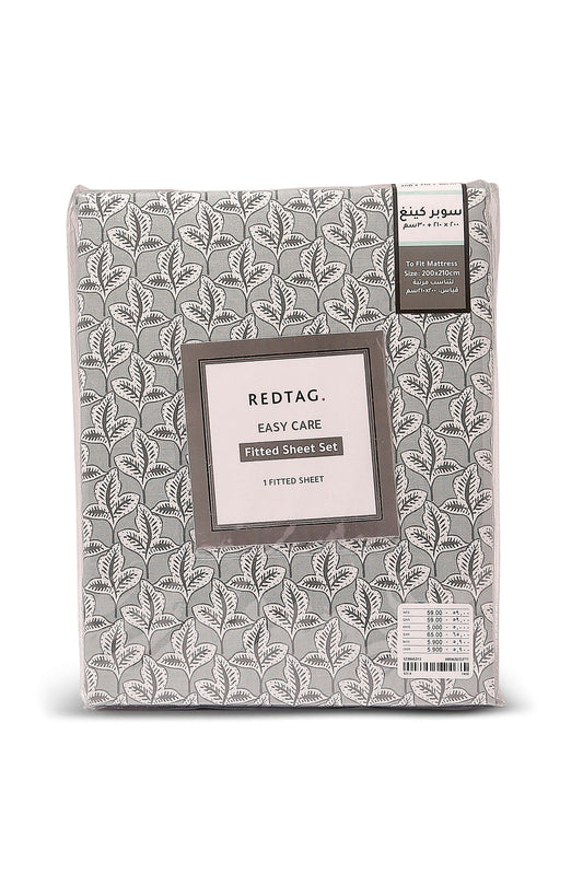 Redtag-Grey-Leaves-Printed-Fitted-Sheet(Super-King-Size)-Category:Fitted-Sheets,-Colour:Grey,-Deals:New-In,-Dept:Home,-Filter:Home-Bedroom,-HMW-BED-Fitted-Sheets,-New-In-HMW-BED,-Non-Sale,-S23A,-Section:Homewares-Home-Bedroom-