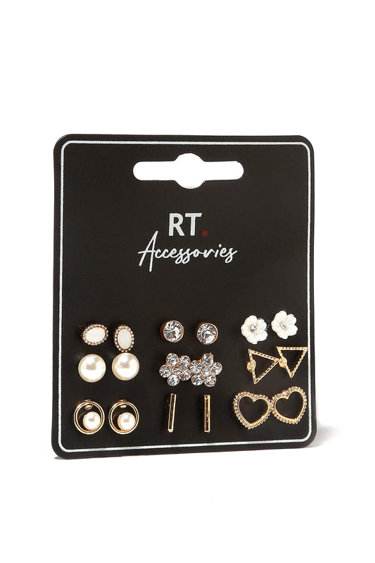 Redtag-Women-Gold-Studs-(9-Pairs)-Category:Jewellery,-Colour:Gold,-Dept:Ladieswear,-Filter:Women's-Accessories,-LEC-Jewellery,-New-In,-New-In-Women-ACC,-Non-Sale,-S23A,-Section:Women-Women-