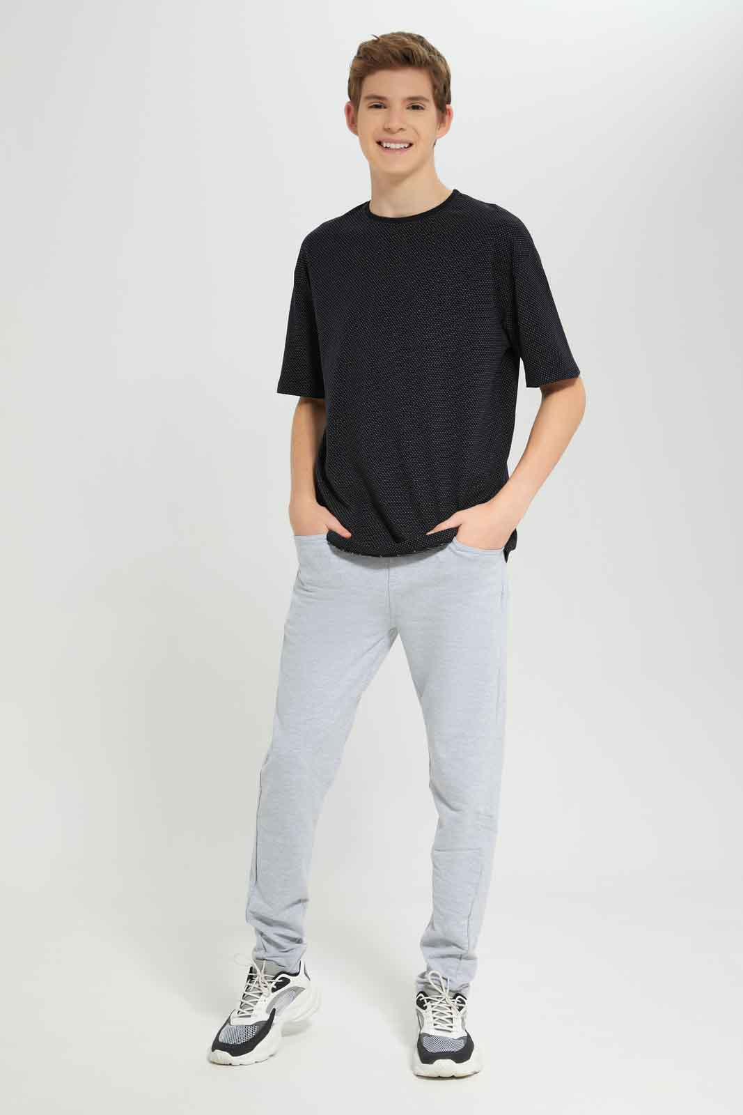 Redtag-Boys-Black/Grey-Mel-2-Pc-Pack-Short-Sleeve-Tshirt-BSR-T-Shirts,-Category:T-Shirts,-Colour:Assorted,-Deals:New-In,-Dept:Boys,-Filter:Senior-Boys-(8-to-14-Yrs),-New-In-BSR-APL,-Non-Sale,-Section:Boys-(0-to-14Yrs),-VLM,-W22B-Senior-Boys-9 to 14 Years