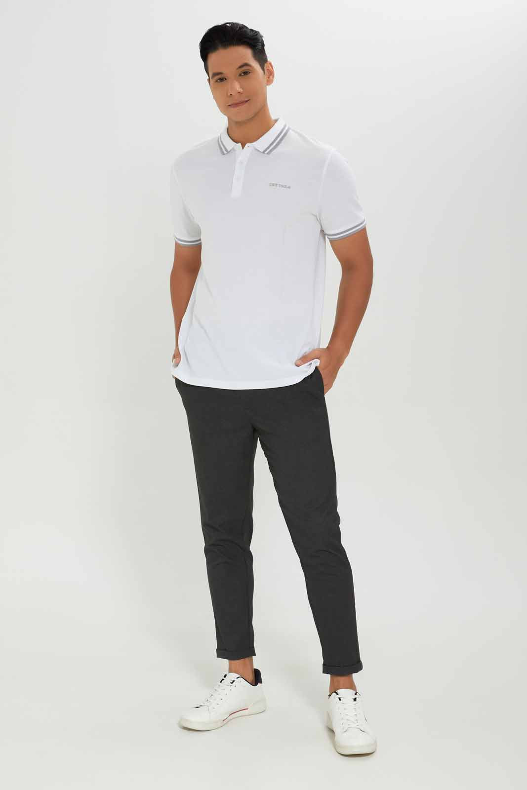 Redtag-Men-White-Polo-Shirt-With-Tipping-Collar,-Cuff-&-Chest-Logo-Category:Polo-T-Shirts,-Colour:White,-Deals:New-In,-Dept:Menswear,-Filter:Men's-Clothing,-Men-Polo-T-Shirts,-New-In-Men-APL,-Non-Sale,-S23A,-Section:Men,-TBL-Men's-