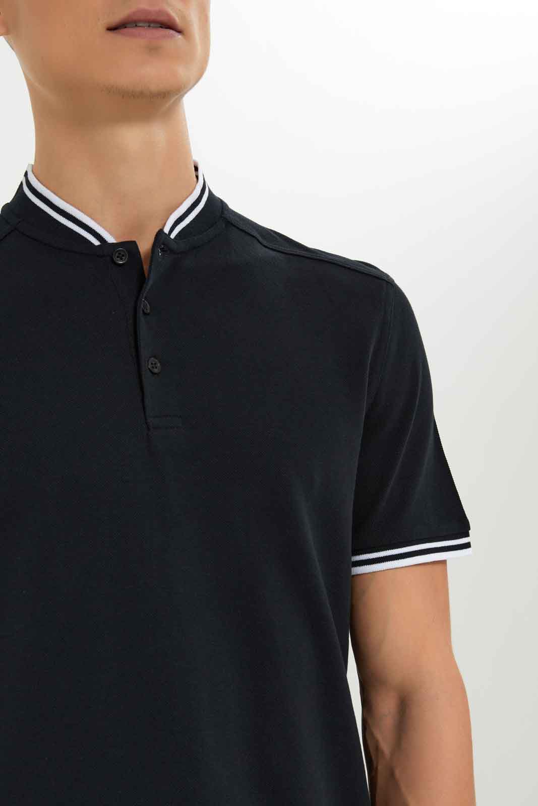 Redtag-Men-Black-Baseball-Collar-Polo-Shirt-Category:Polo-T-Shirts,-Colour:Black,-Deals:New-In,-Dept:Menswear,-Filter:Men's-Clothing,-Men-Polo-T-Shirts,-New-In-Men-APL,-Non-Sale,-S23B,-Section:Men,-TBL-Men's-